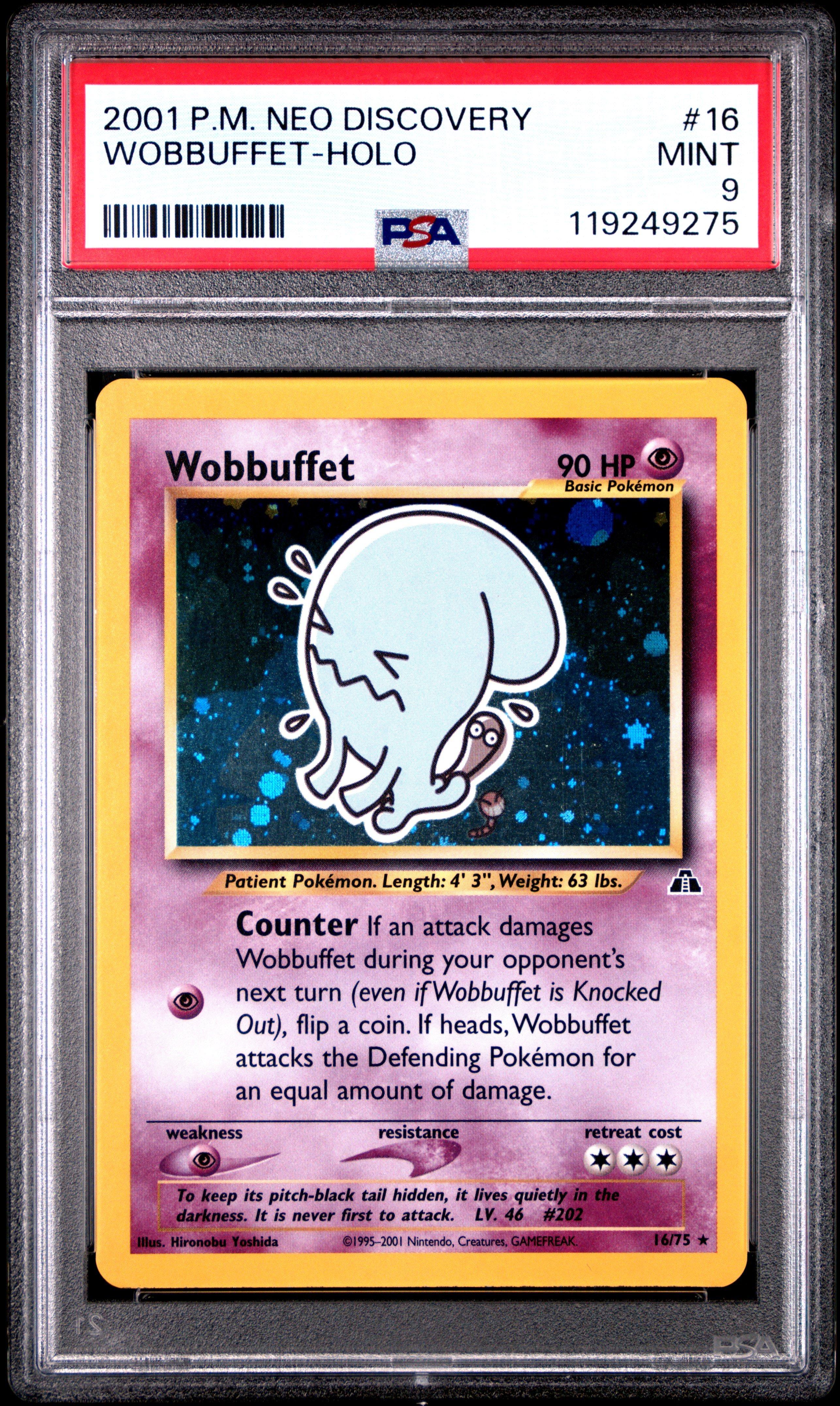 2001 Pokemon Neo Discovery 16 Wobbuffet-holo PSA 9 Graded Card