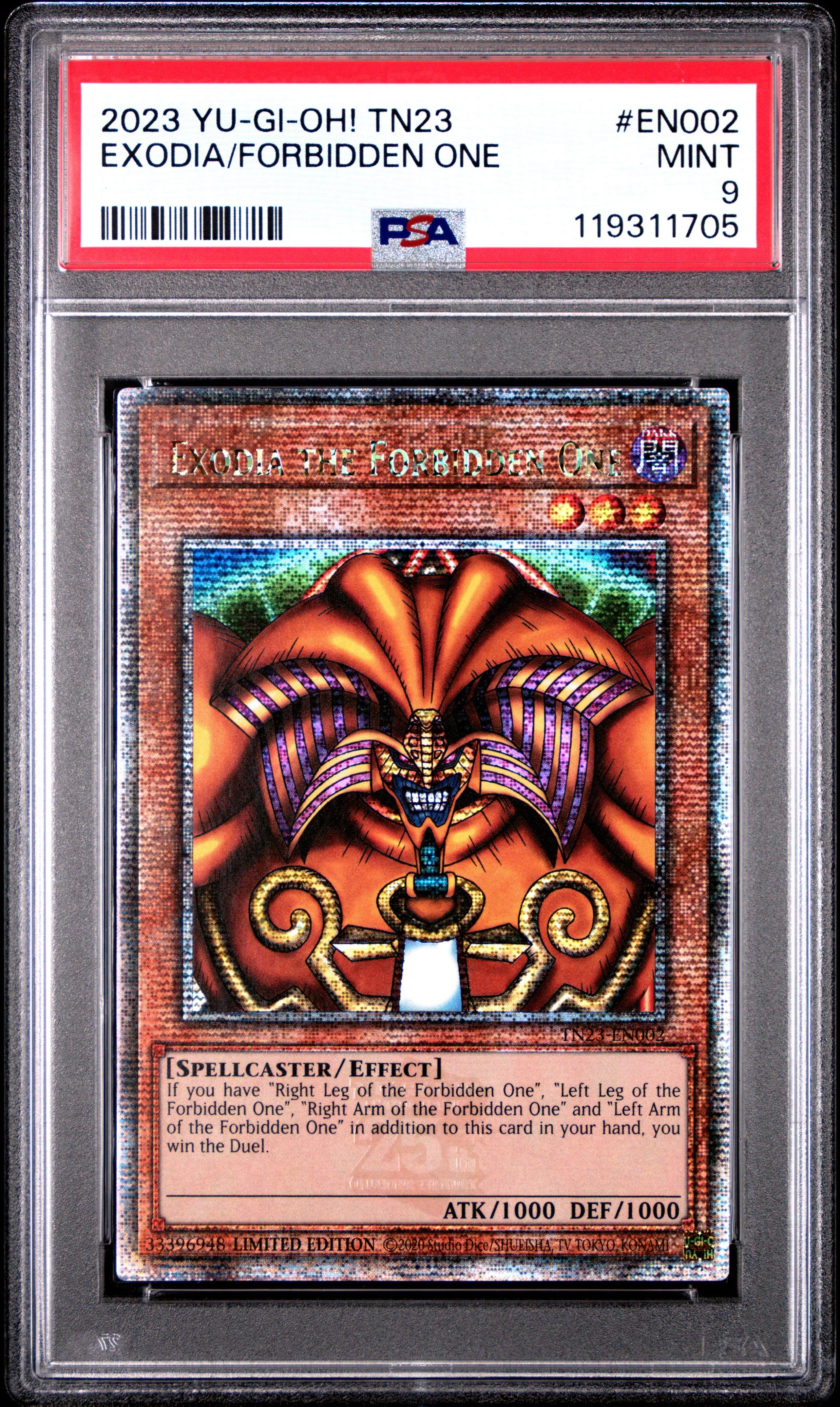 yugioh new exodia cards 2023 Yu-gi-oh! Tn23-25th Anniversary Tin: Dueling Heroes En002 The Forbidden One PSA 9 Graded Card Add 1 Forbidden One monster from your Graveyard to your hand PPO Yu Gi Oh!!! Exodia