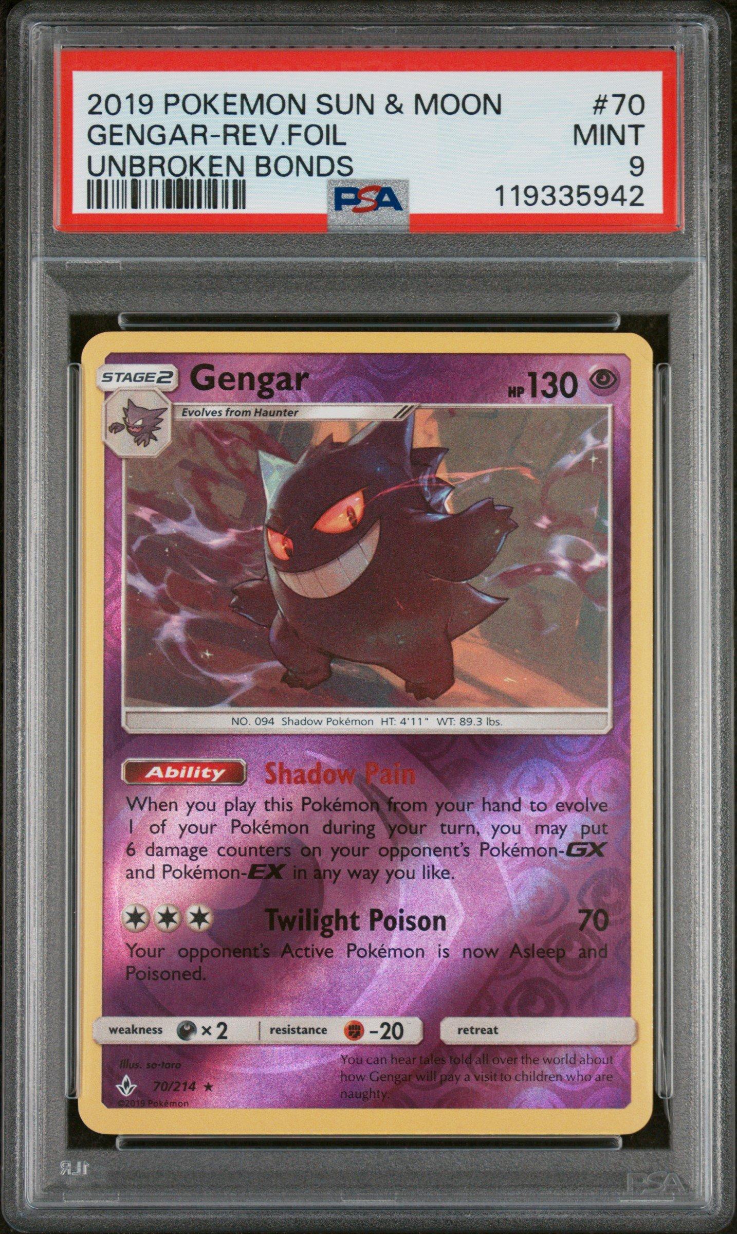 2019 Pokemon Sun & Moon Unbroken Bonds 70 Gengar-reverse Foil PSA 9