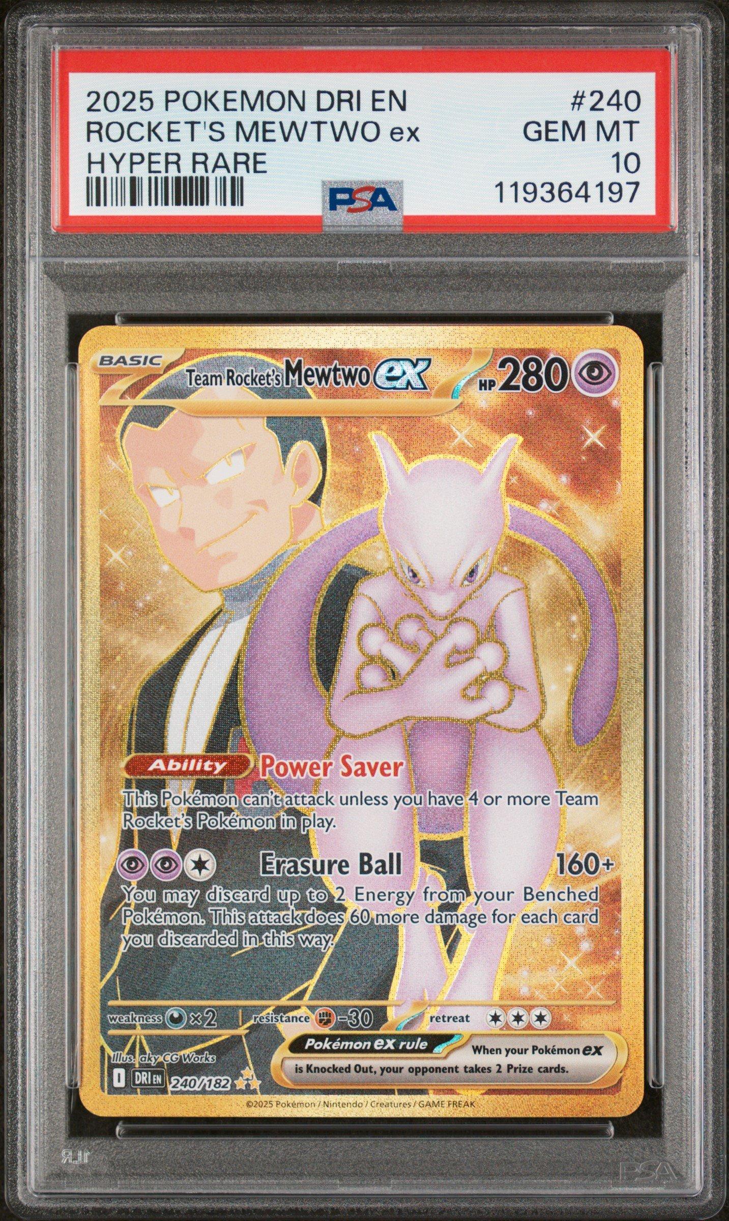 2025 Pokemon Dri En-destined Rivals 240 Team Rocket's Mewtwo Ex Hyper Rare PSA 10
