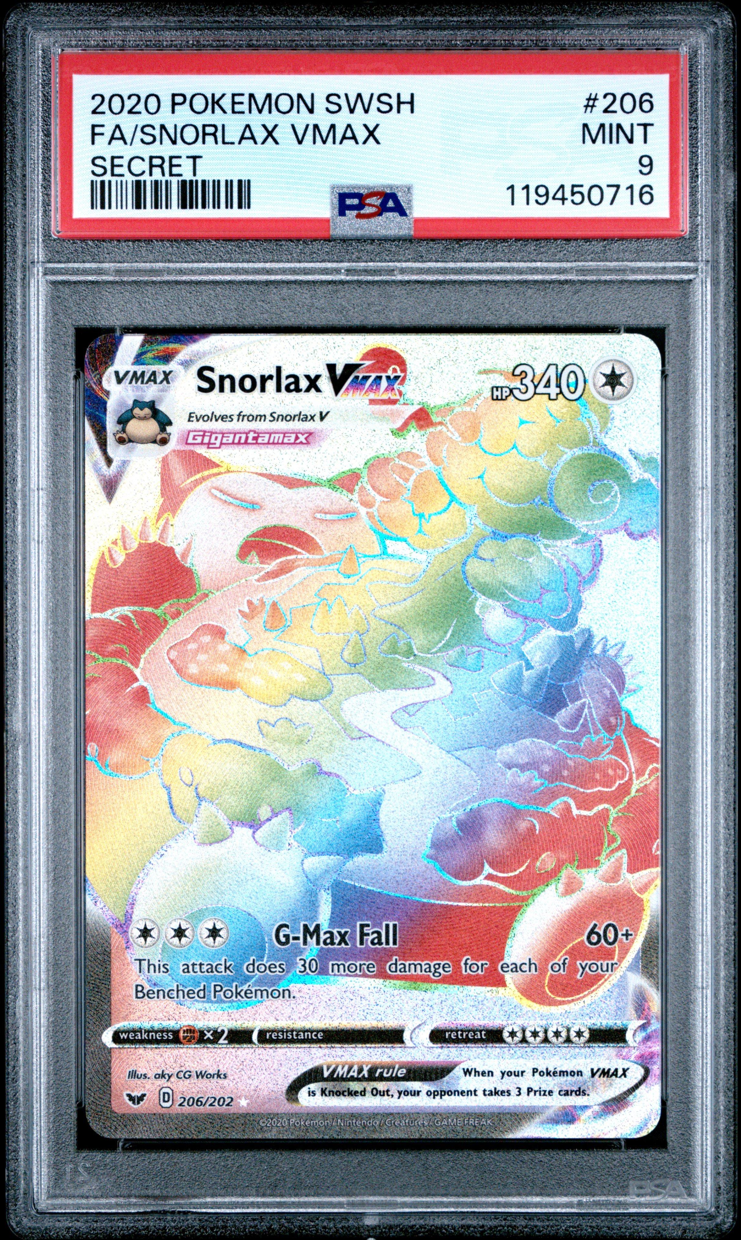 2020 Pokemon Sword & Shield 206 Full Art/snorlax Vmax Secret PSA 9