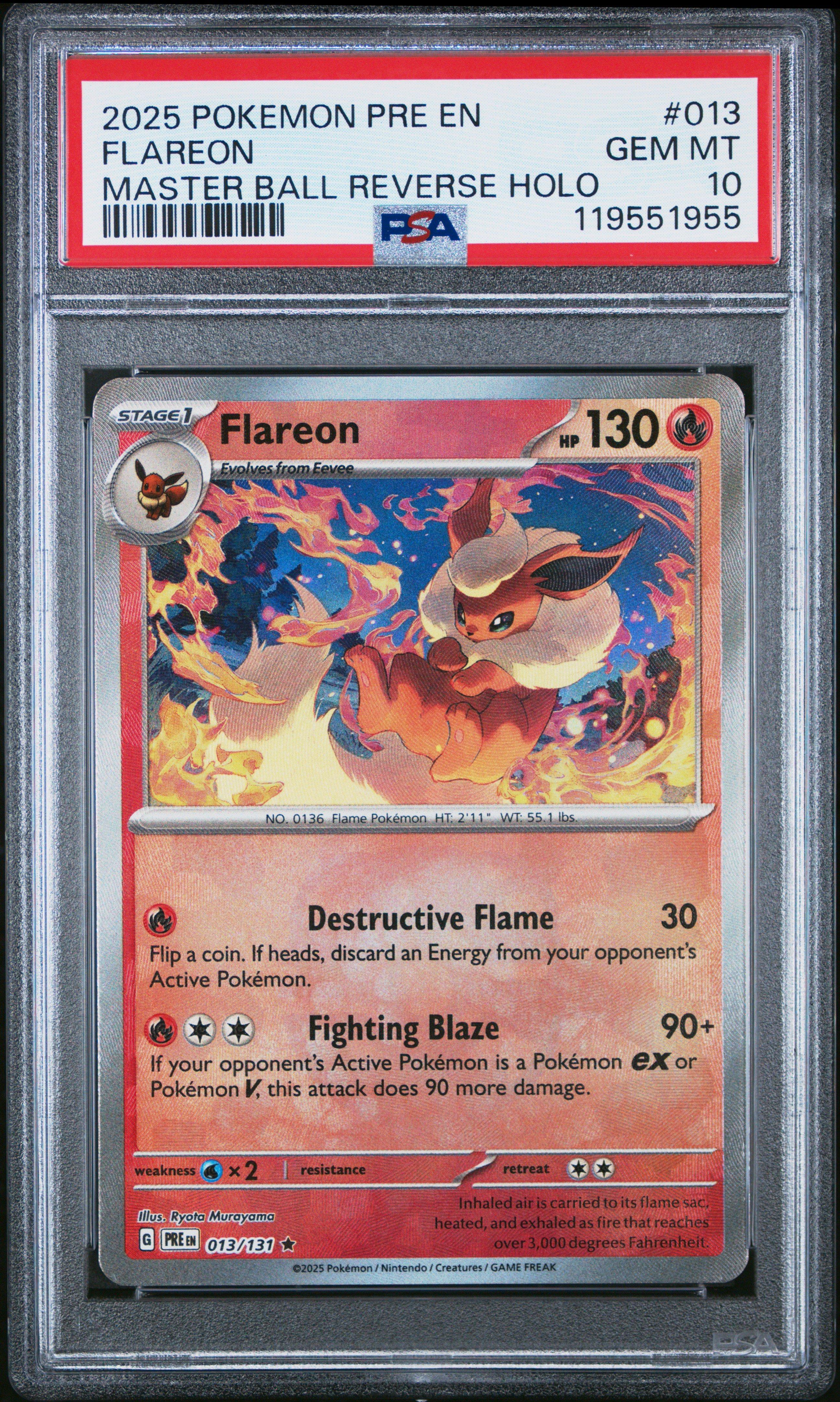 2025 Pokemon Pre En-prismatic Evolutions 013 Flareon Master Ball Reverse  Holo PSA 10 Graded Card | GameStop
