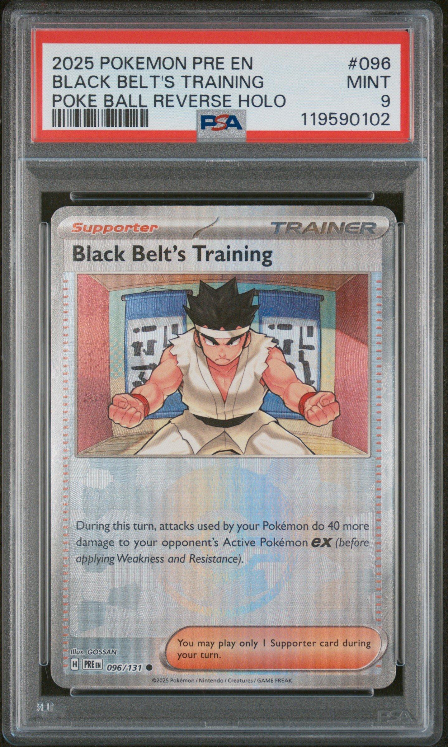 2025 Pokemon Pre En-prismatic Evolutions 096 Black Belt's Training Poke Ball Reverse Holo PSA 9