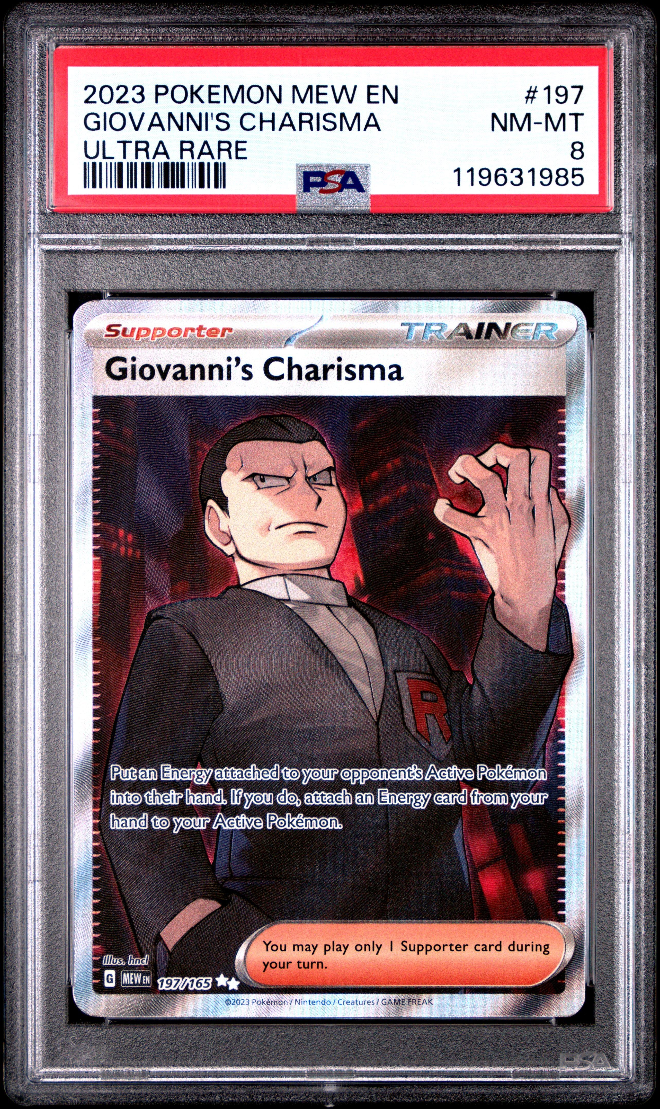 giovanni's charisma pokemon card CGC 10 GEM MINT Japanese 2023 197/165 Art  PKMhobby Giovannis Charisma Supporter 2023 Pokemon Mew En-151 197