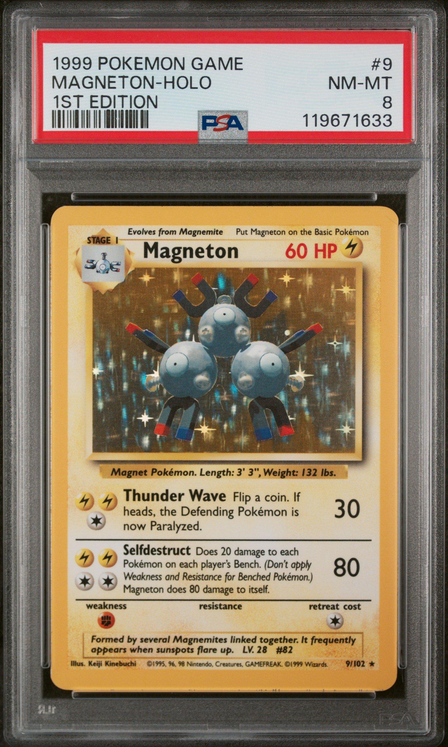 1999 Pokemon Game 9 Magneton-holo 1st Edition PSA 8