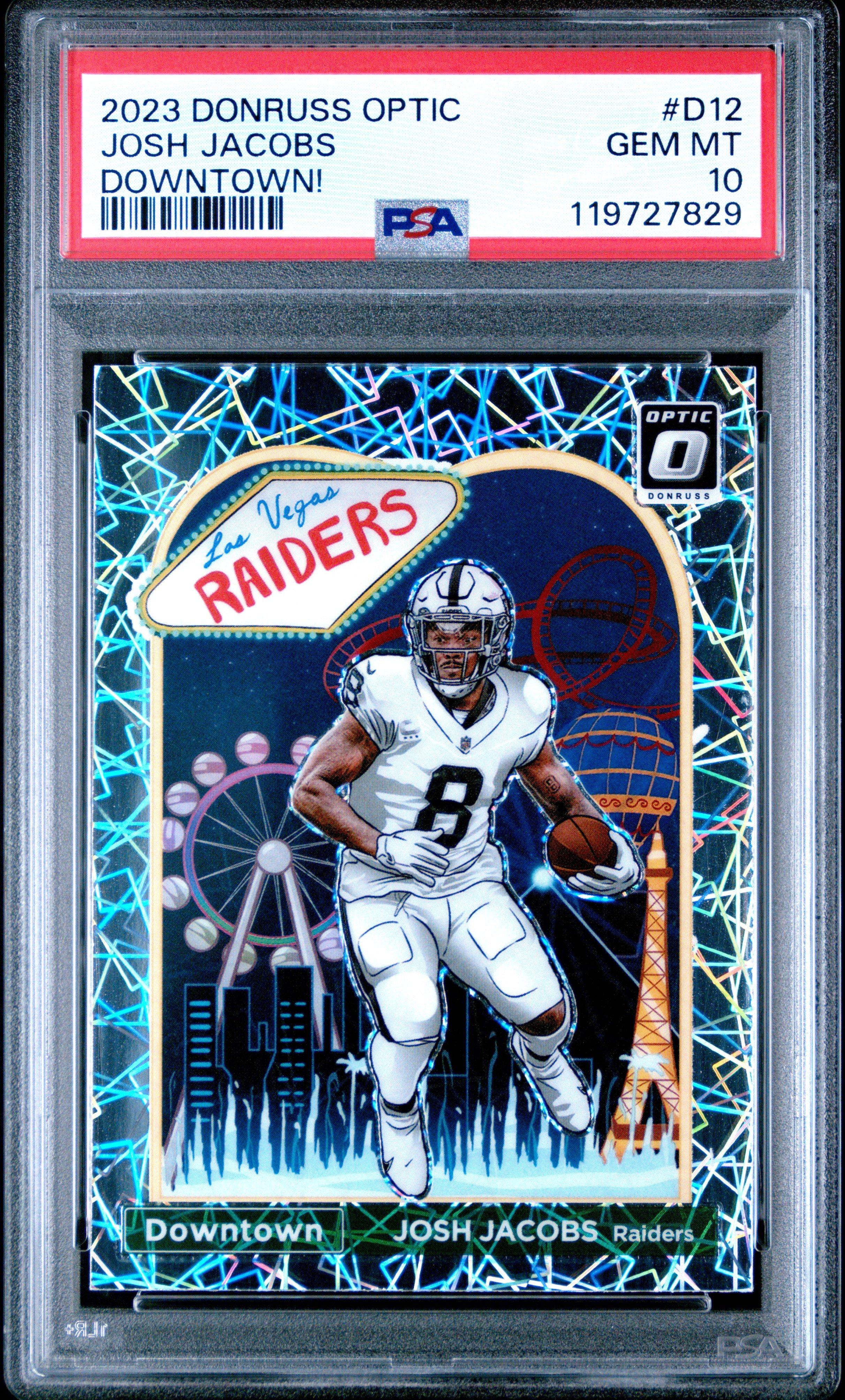 2023 Panini Donruss Optic Downtown! D12 Josh Jacobs PSA 10 Graded