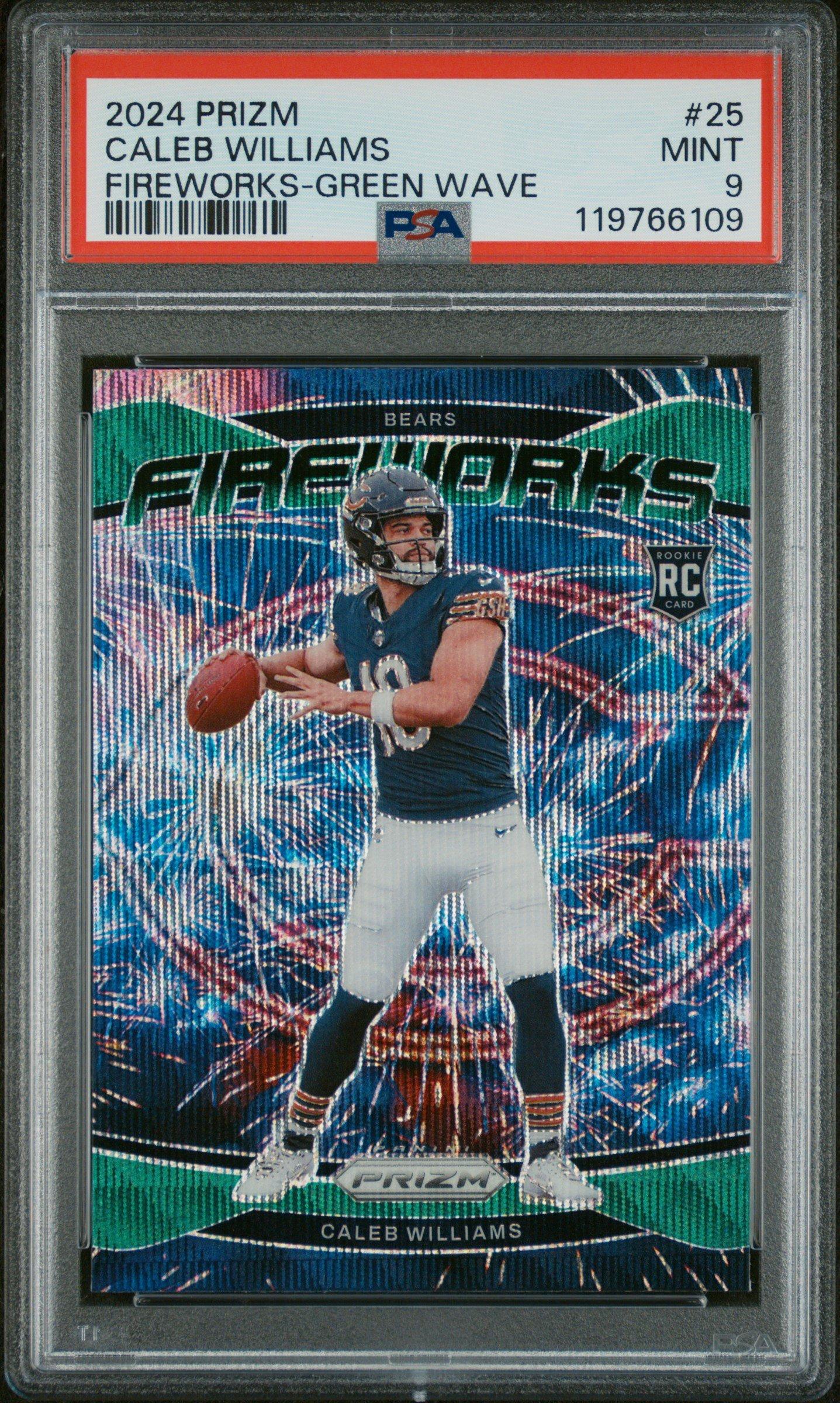 2024 Panini Prizm Fireworks 25 Caleb Williams Green Wave PSA 9