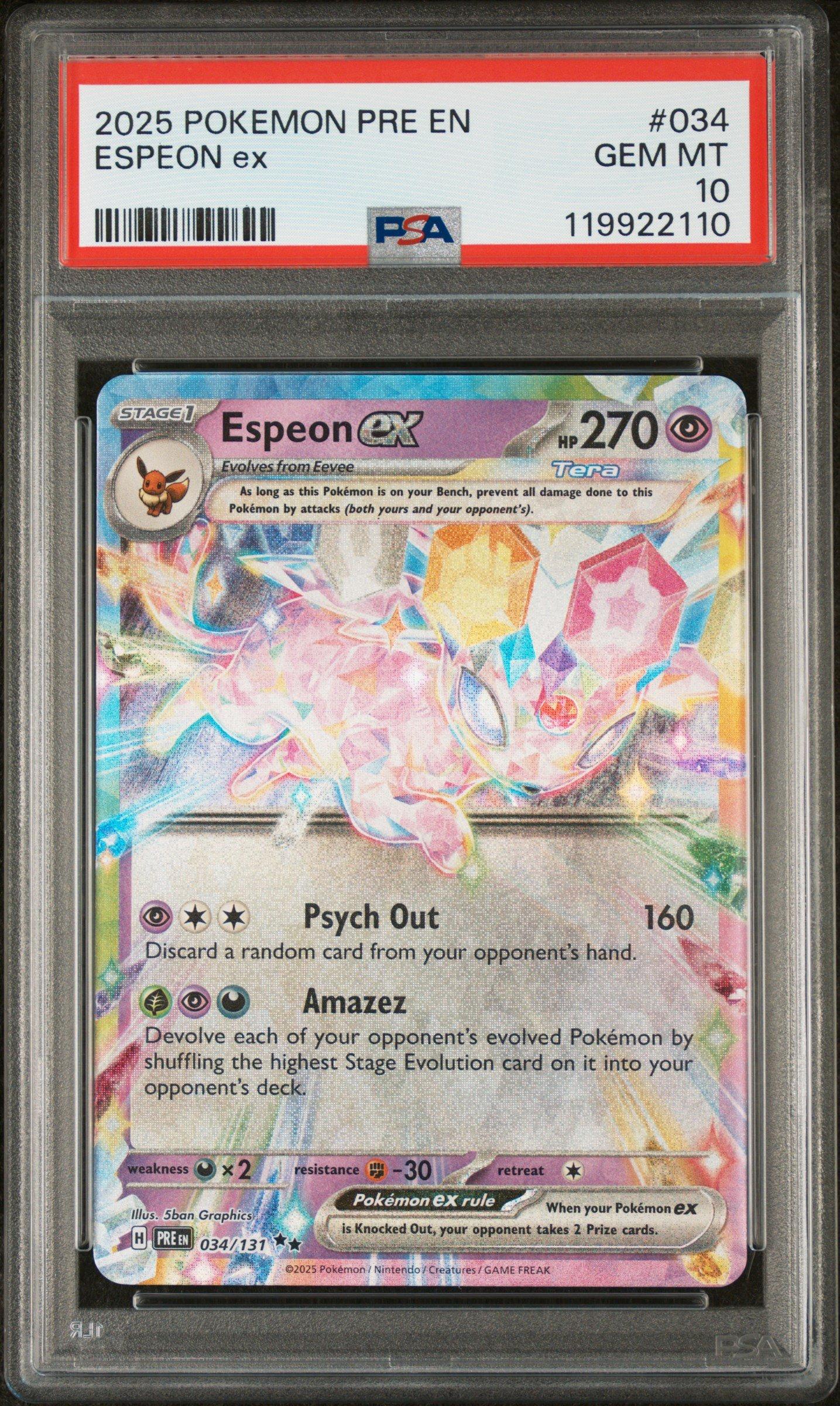 2025 Pokemon Pre En-prismatic Evolutions 034 Espeon Ex PSA 10