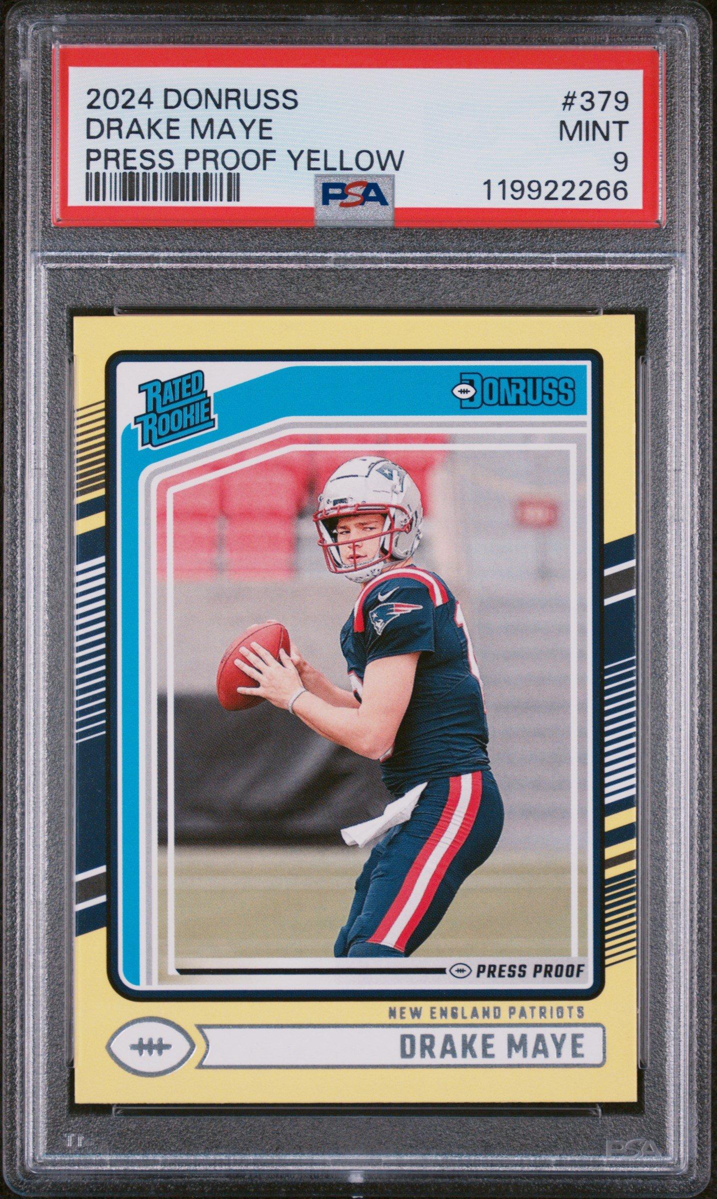 2024 Panini Donruss 379 Drake Maye Press Proof Yellow PSA 9
