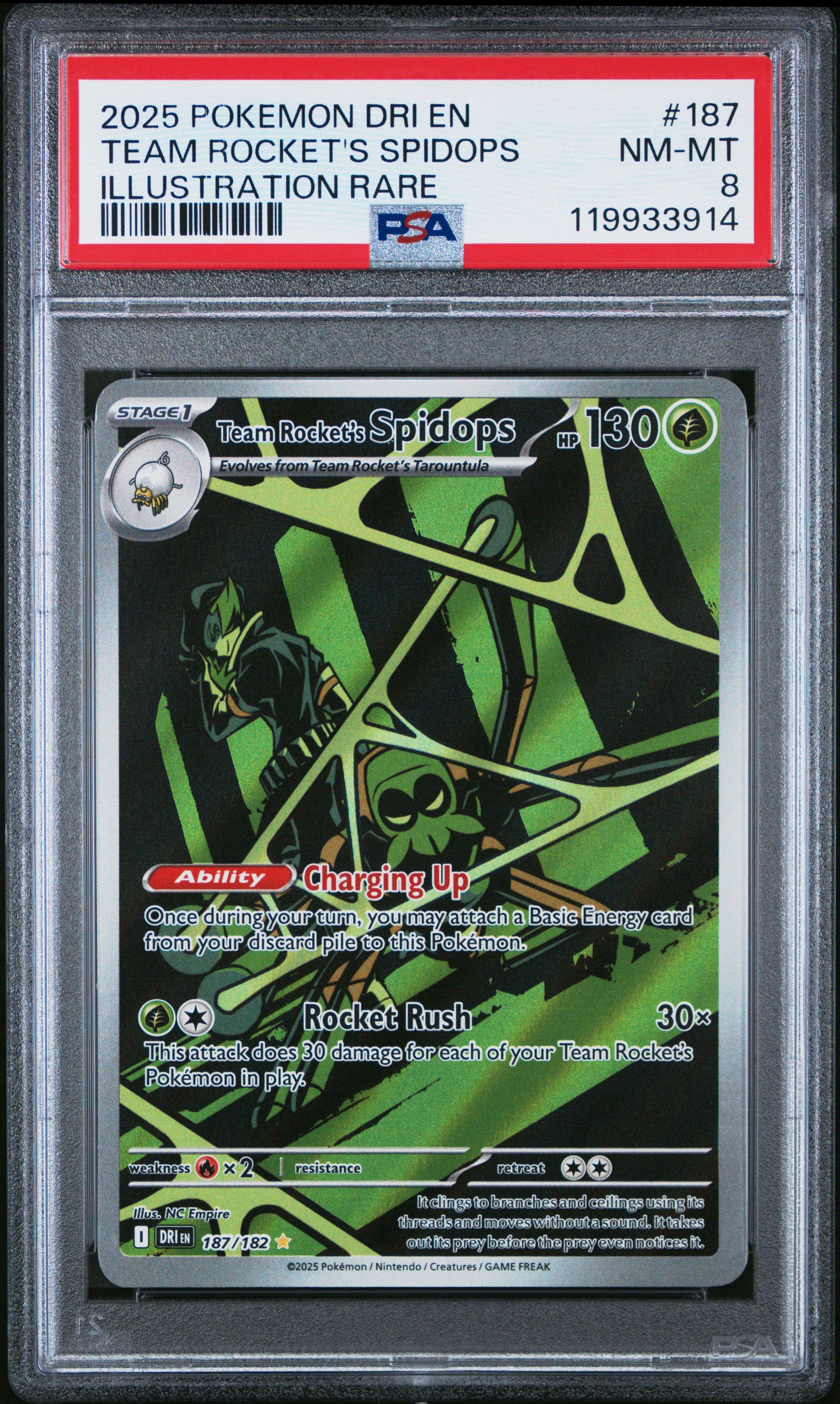 2025 Pokemon Dri En-destined Rivals 187 Team Rocket's Spidops Illustration Rare PSA