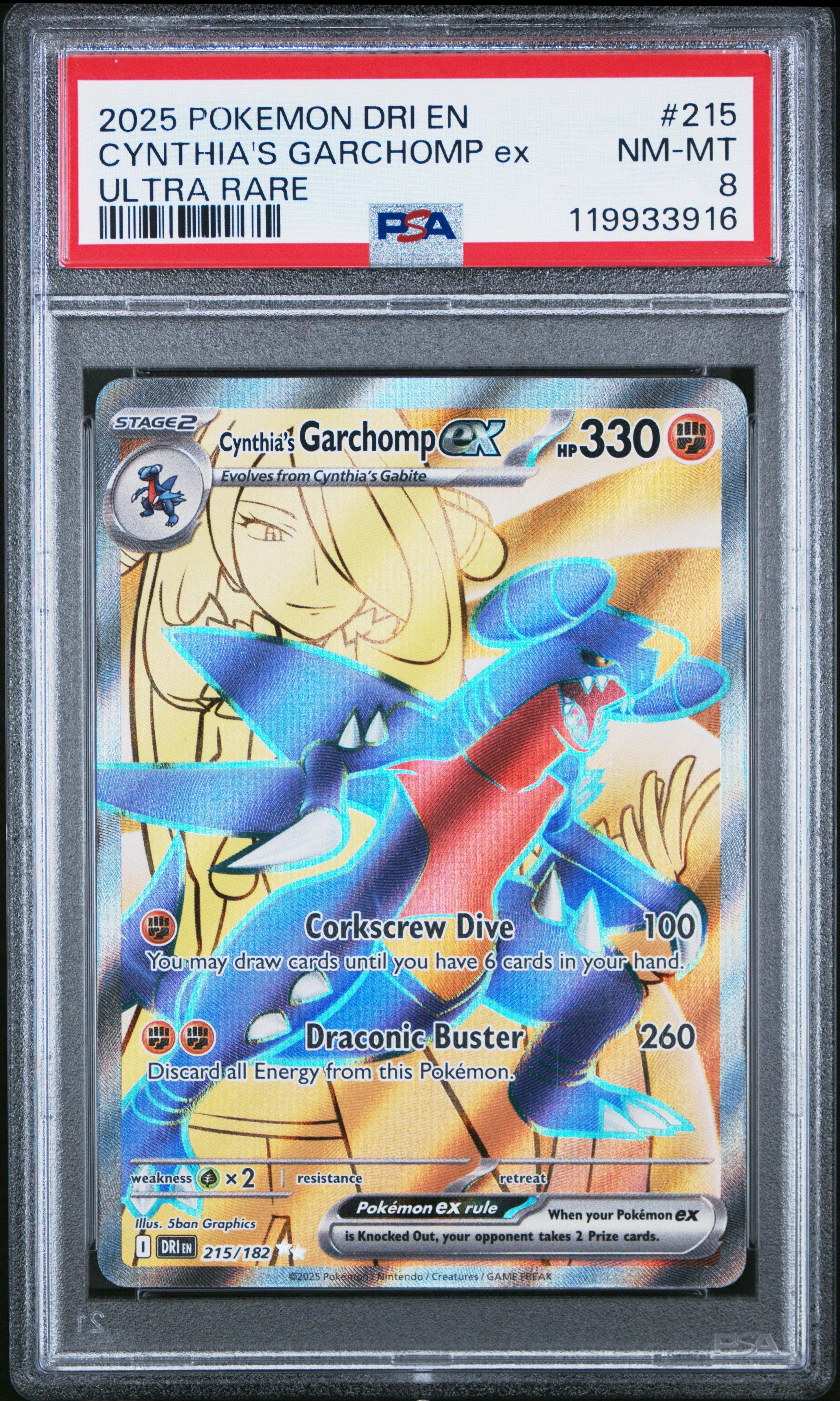 2025 Pokemon Dri En-destined Rivals 215 Cynthia's Garchomp Ex Ultra Rare PSA