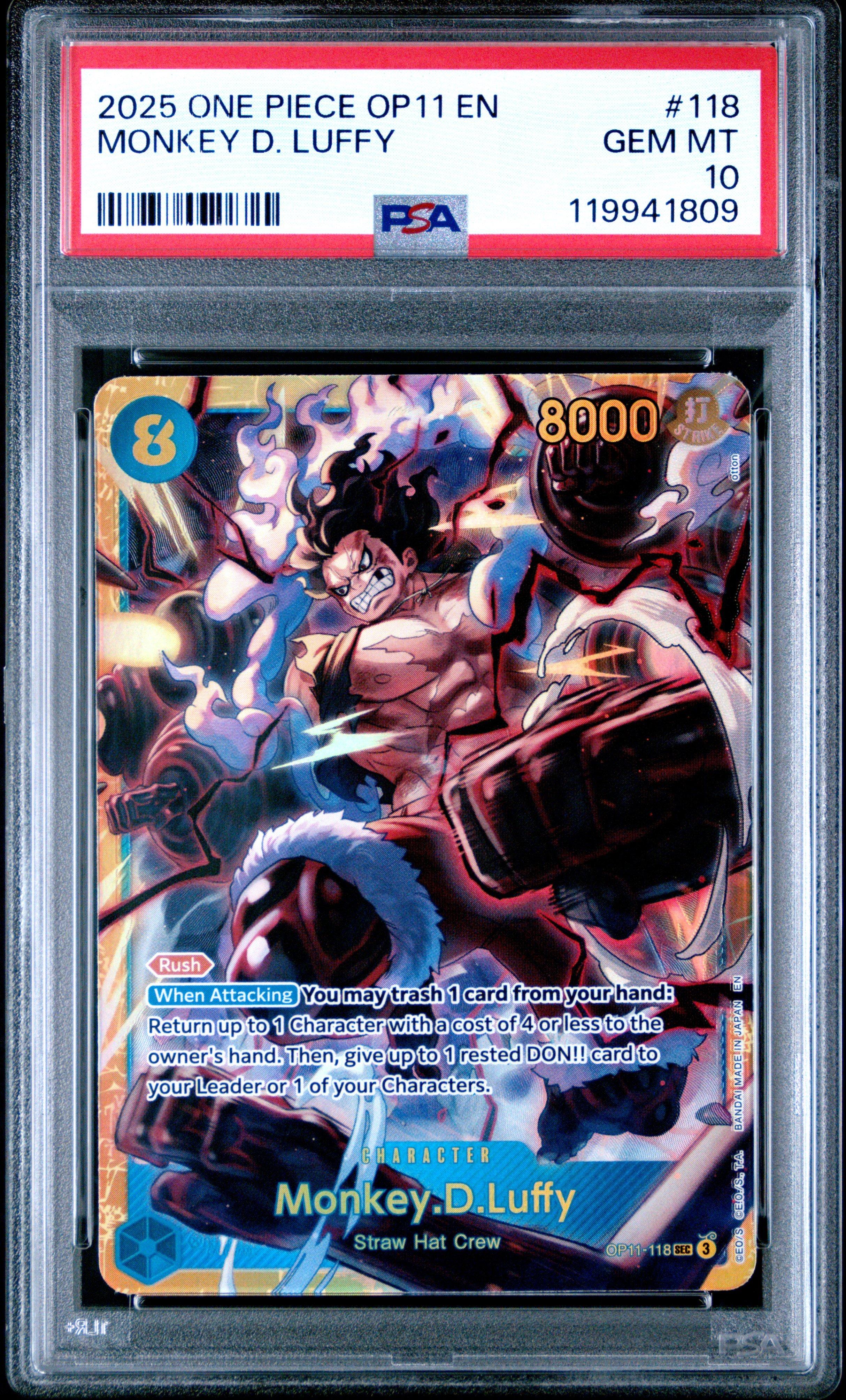 2025 One Piece Op11-a Fist Of Divine Speed 118 Monkey D. Luffy PSA