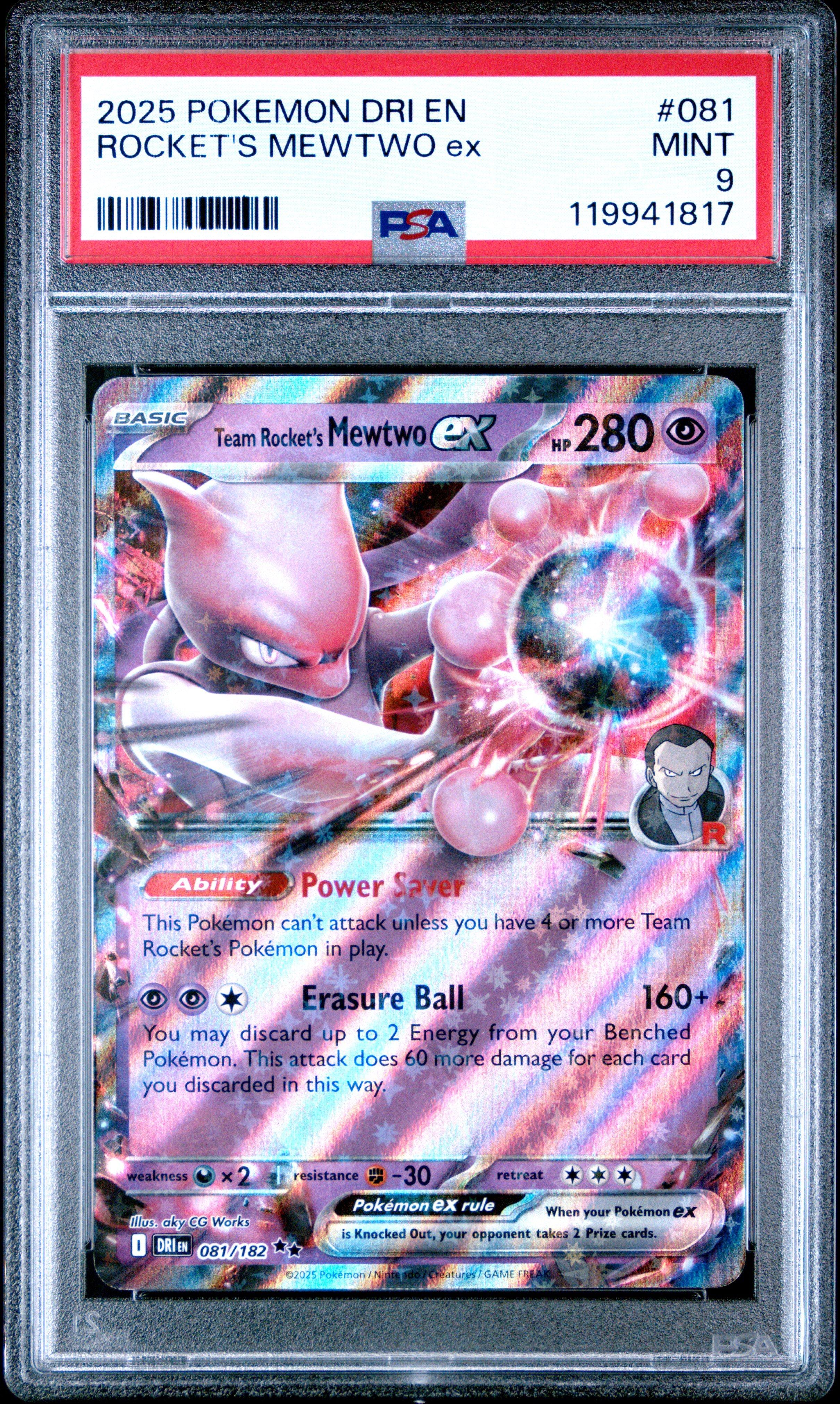 2025 Pokemon Dri En-destined Rivals 081 Team Rocket's Mewtwo Ex PSA