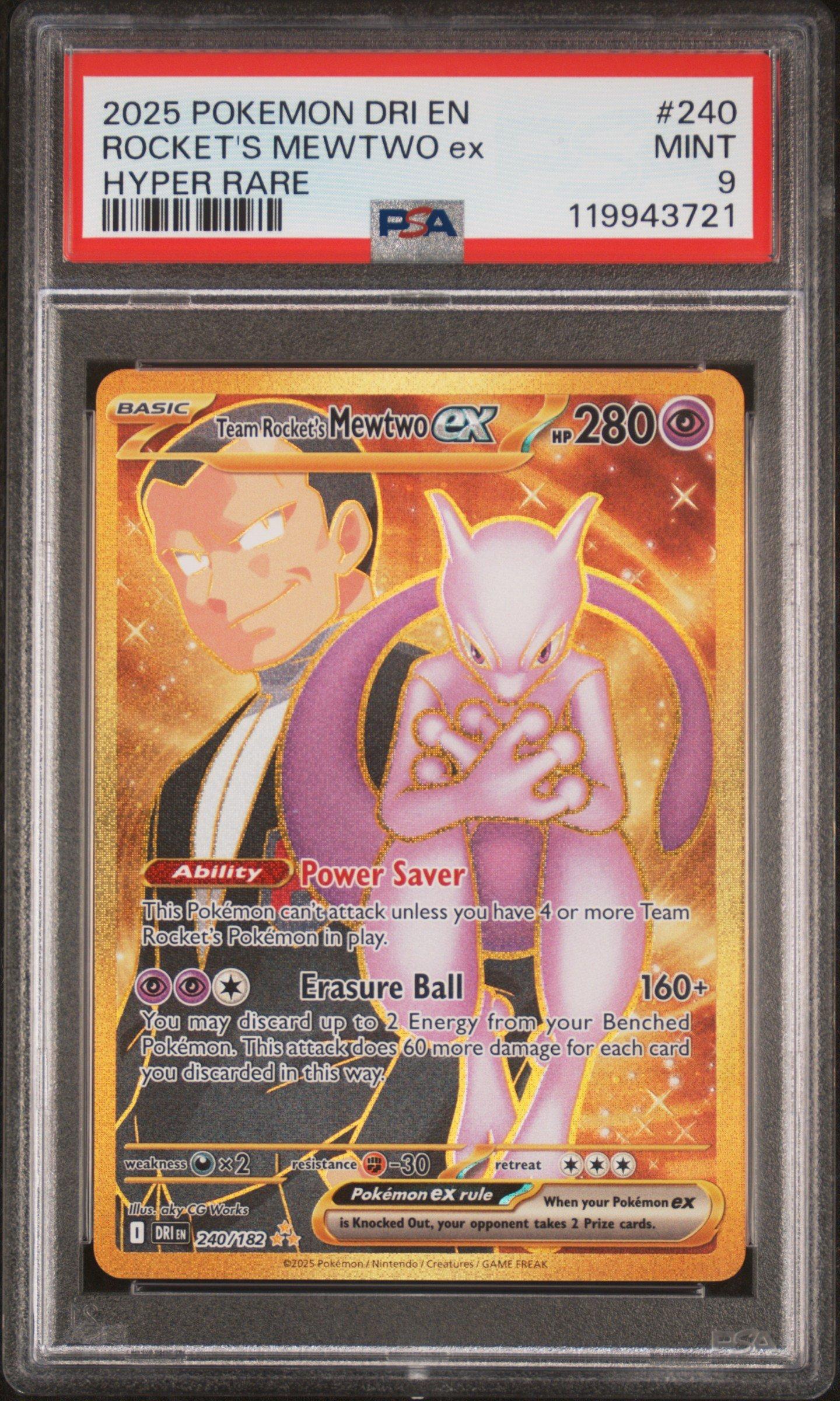 2025 Pokemon Dri En-destined Rivals 240 Team Rocket's Mewtwo Ex Hyper Rare PSA