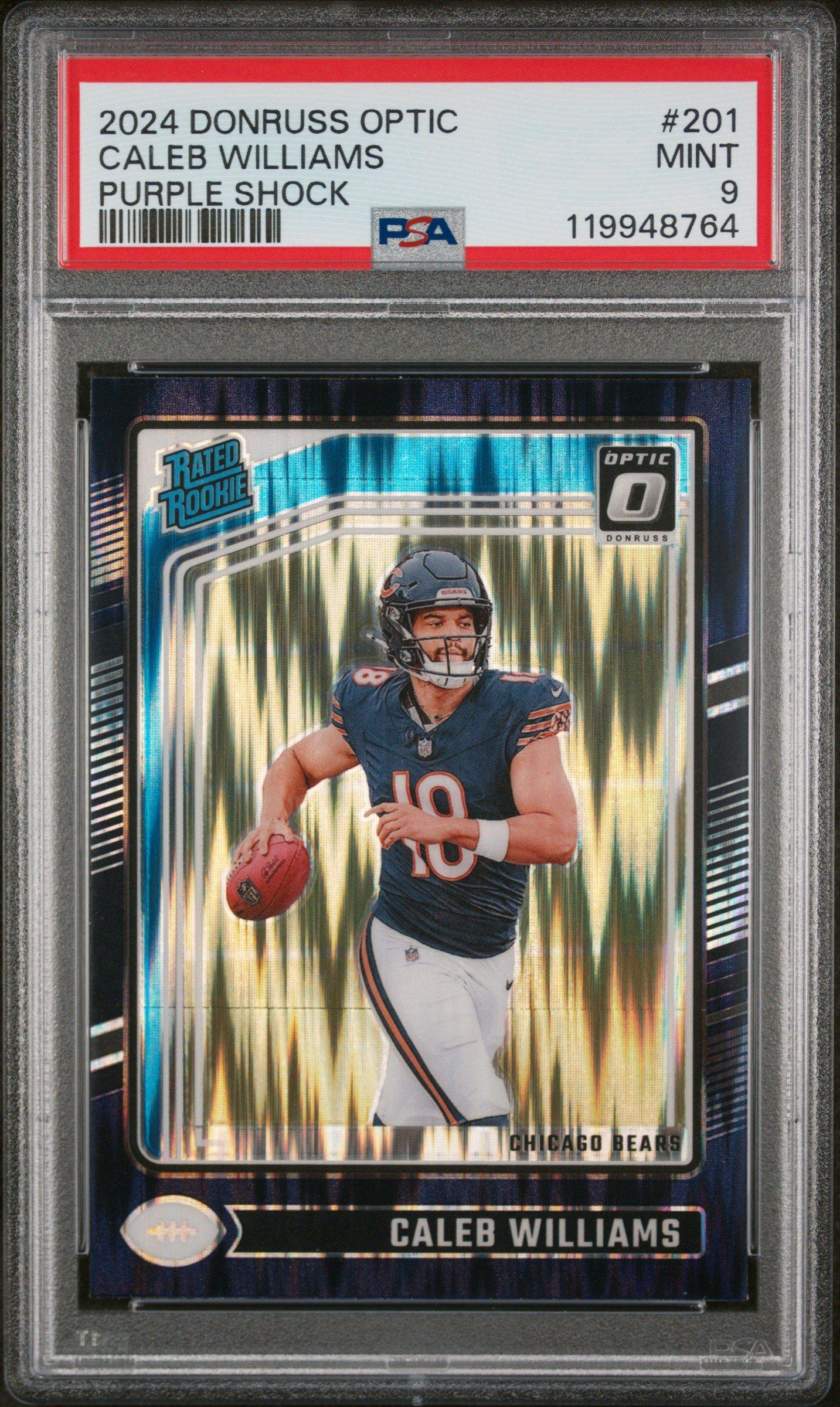 2024 Panini Donruss Optic 201 Caleb Williams Purple Shock PSA 9