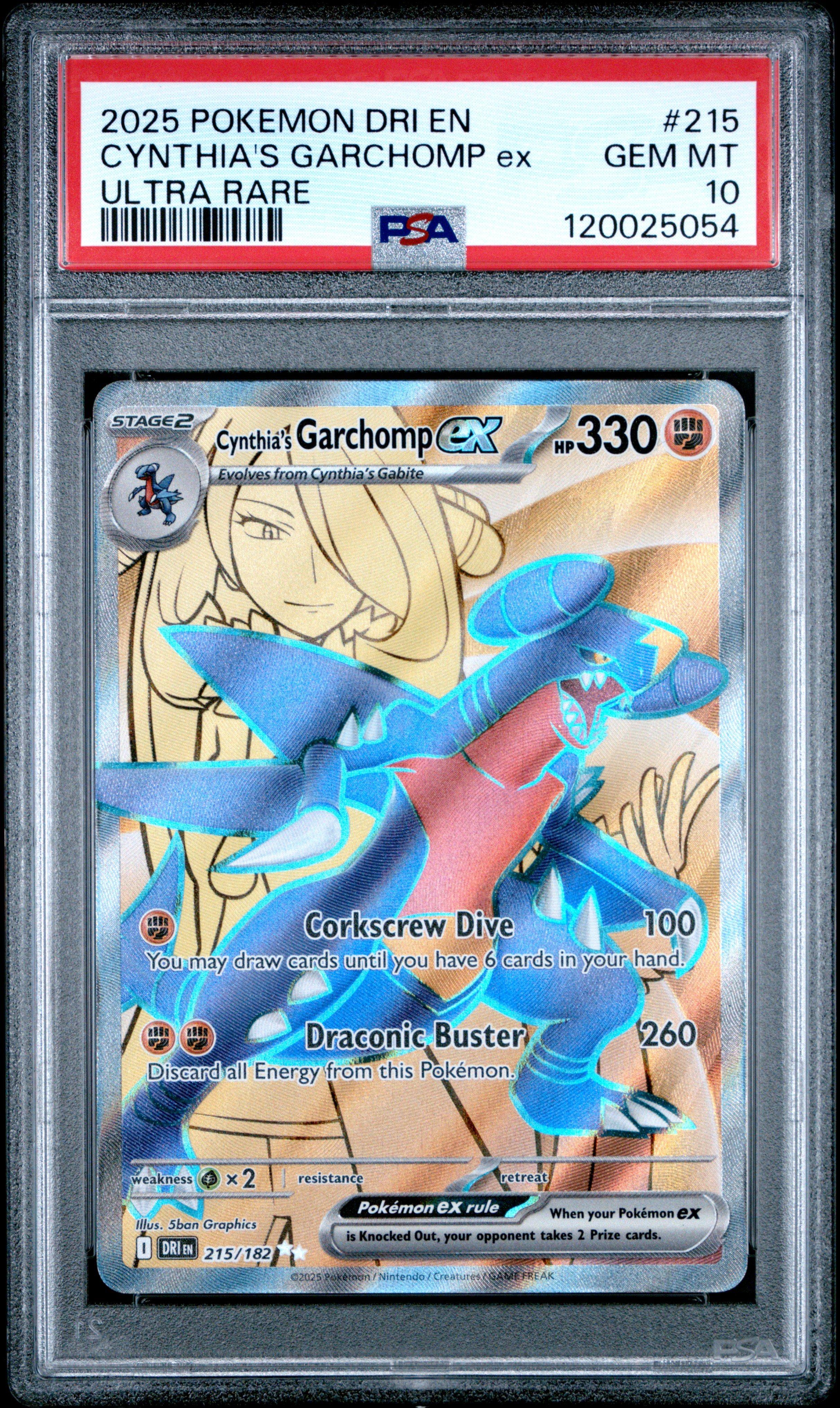 2025 Pokemon Dri En-destined Rivals 215 Cynthia's Garchomp Ex Ultra Rare PSA