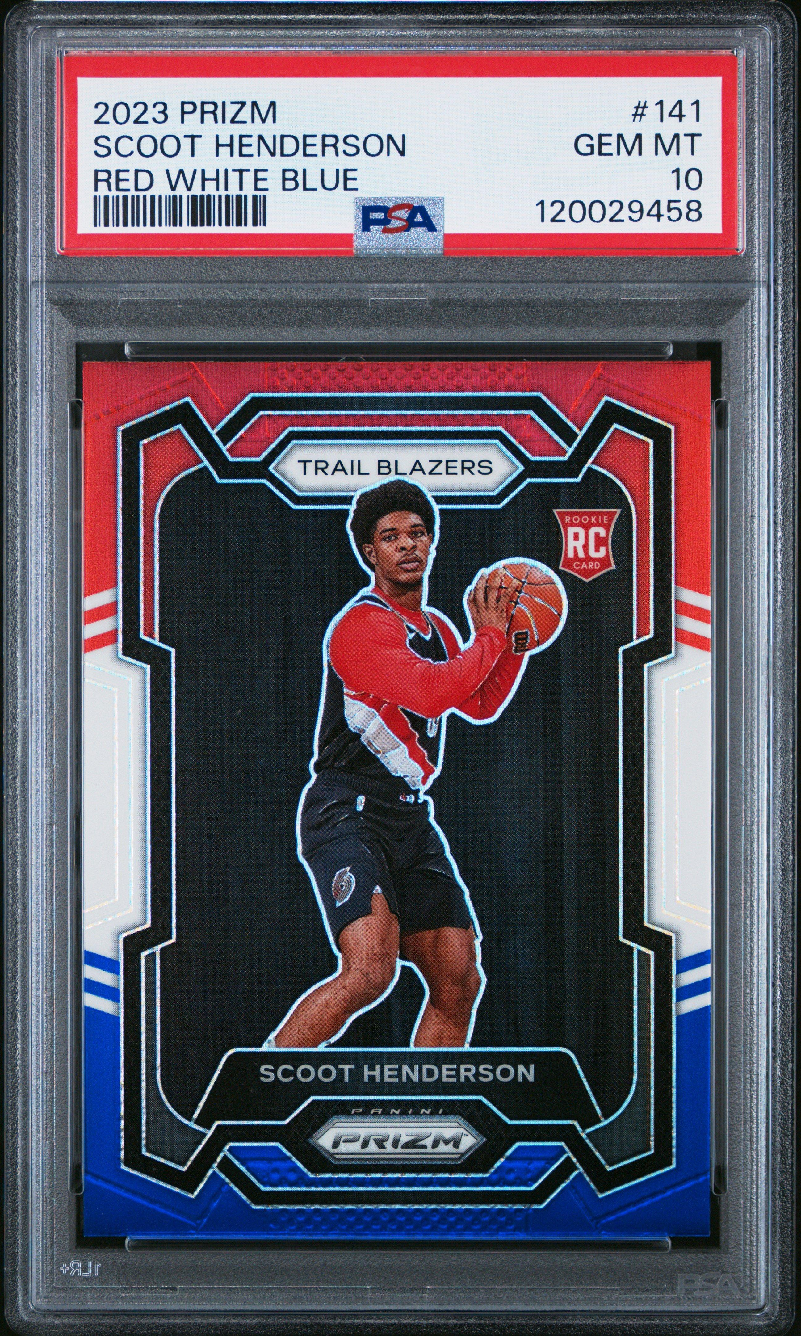 2023 Panini Prizm 141 Scoot Henderson Red White Blue PSA 10