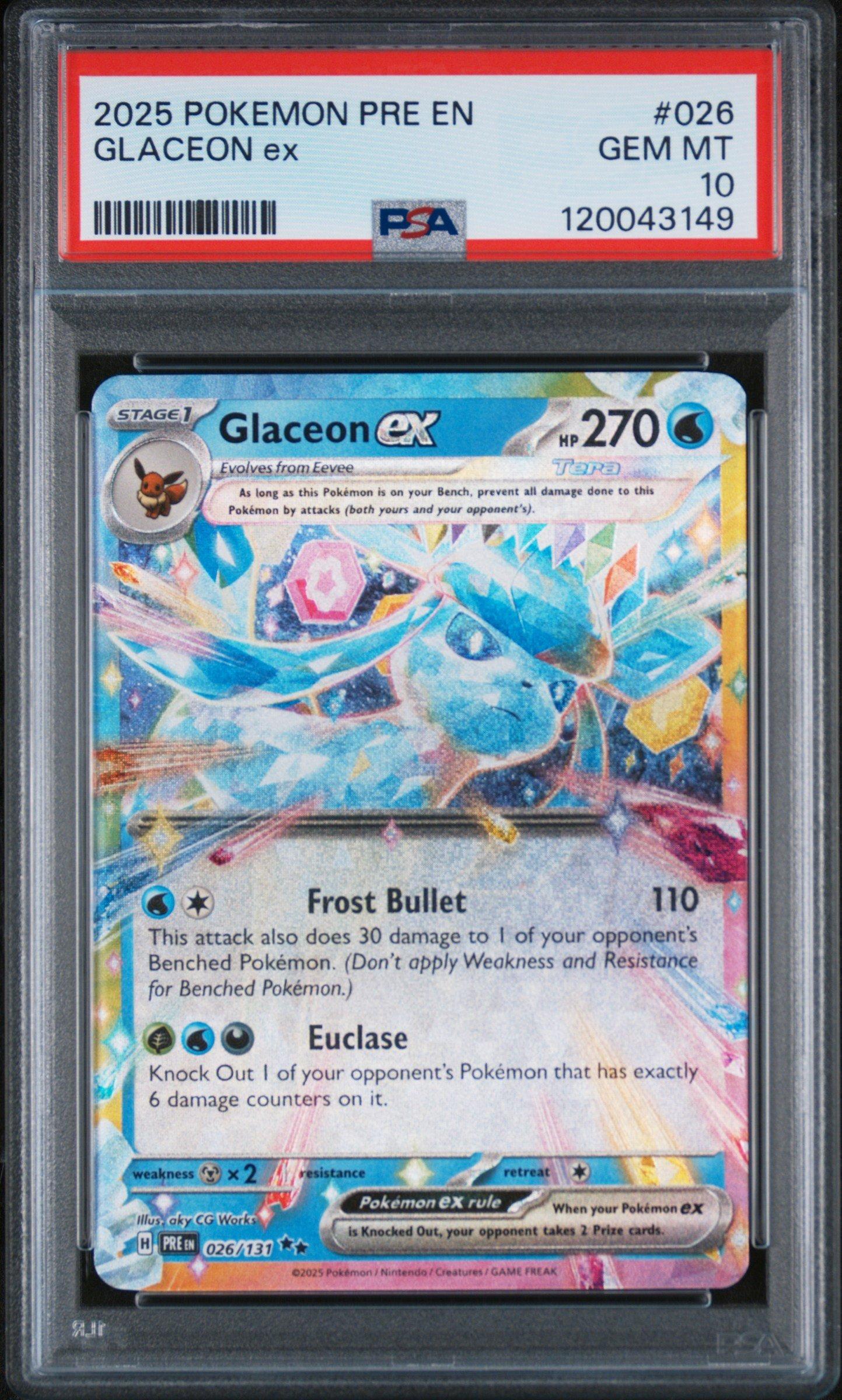 2025 Pokemon Pre En-prismatic Evolutions 026 Glaceon Ex PSA 10