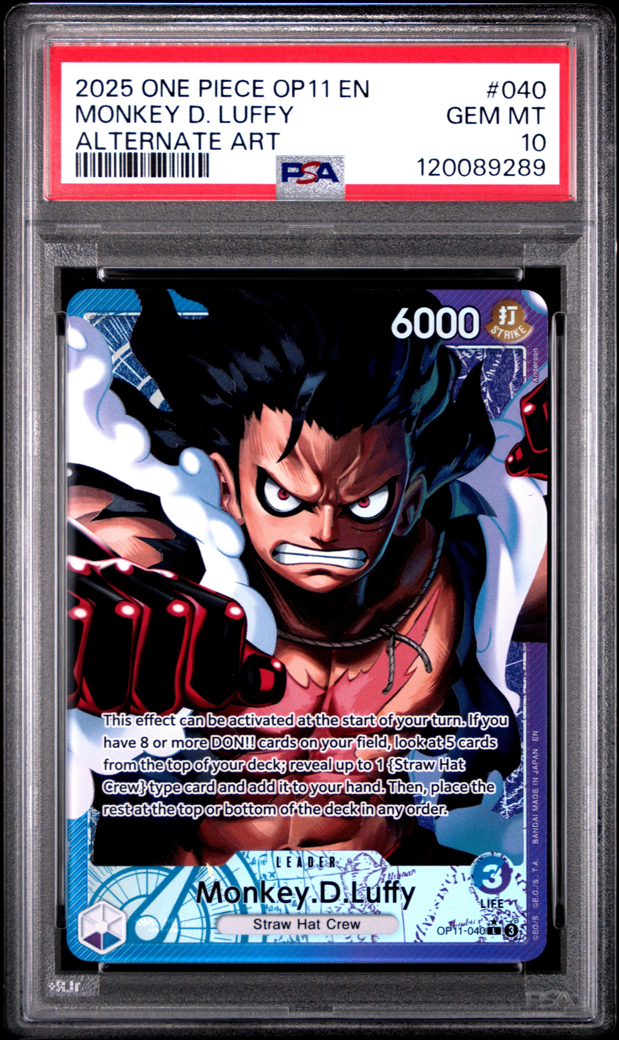2025 One Piece Op11-a Fist Of Divine Speed Monkey D. Luffy Alternate Art PSA 10