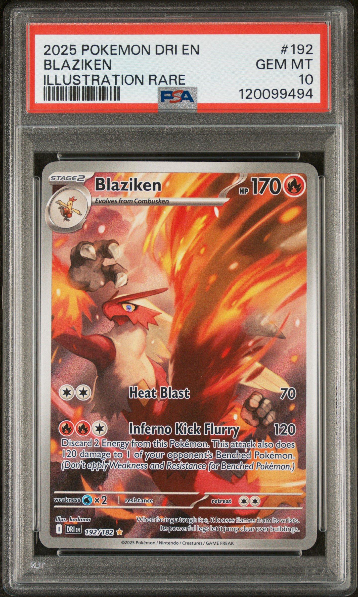 2025 Pokemon Dri En-destined Rivals 192 Blaziken Illustration Rare PSA