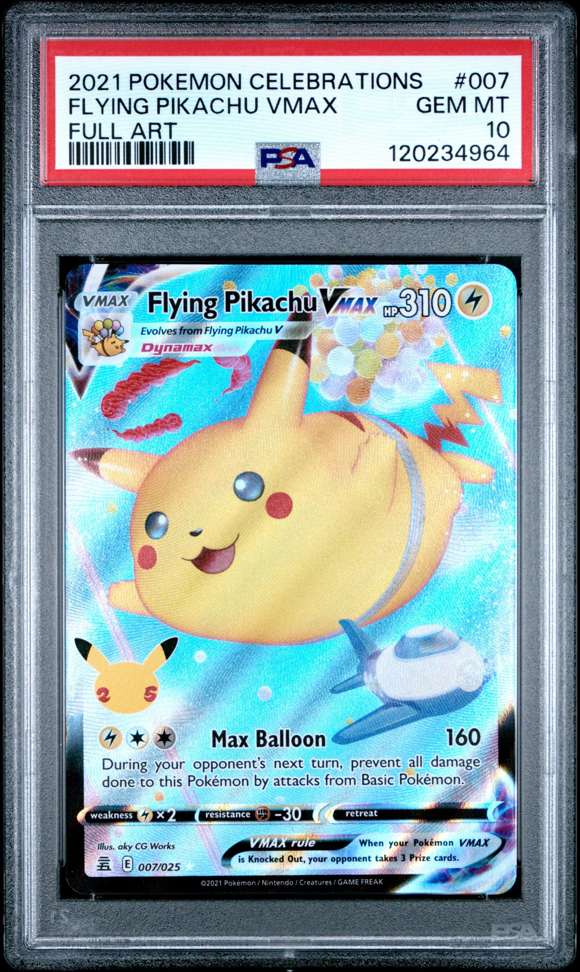 2021 Pokemon Celebrations 007 Full Art/flying Pikachu Vmax PSA 10
