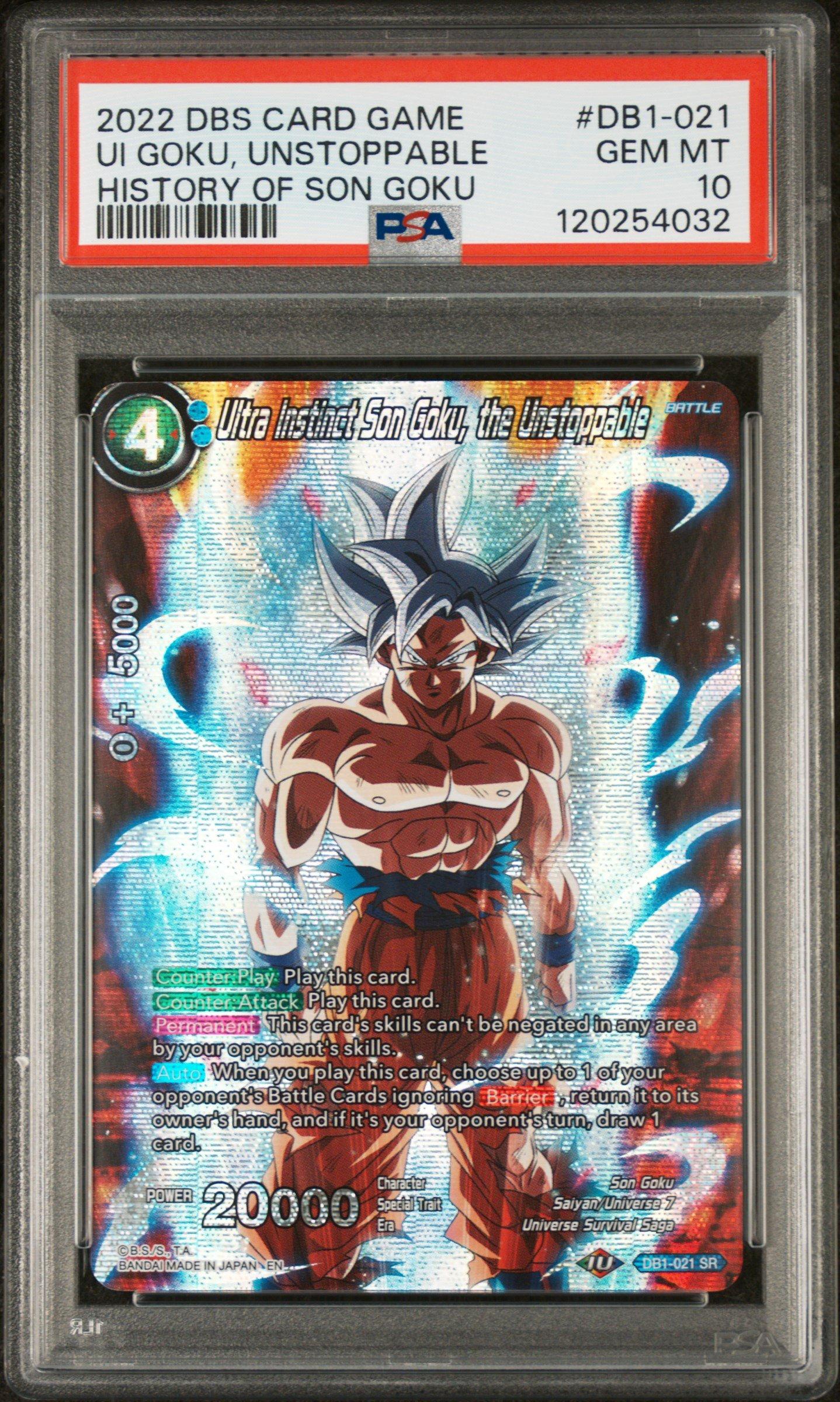 2022 Dragon Ball Super Card Game Theme Selection History Of Son Goku Db1-021 Ultra Instinct Son Goku, The Unstoppable PSA 10