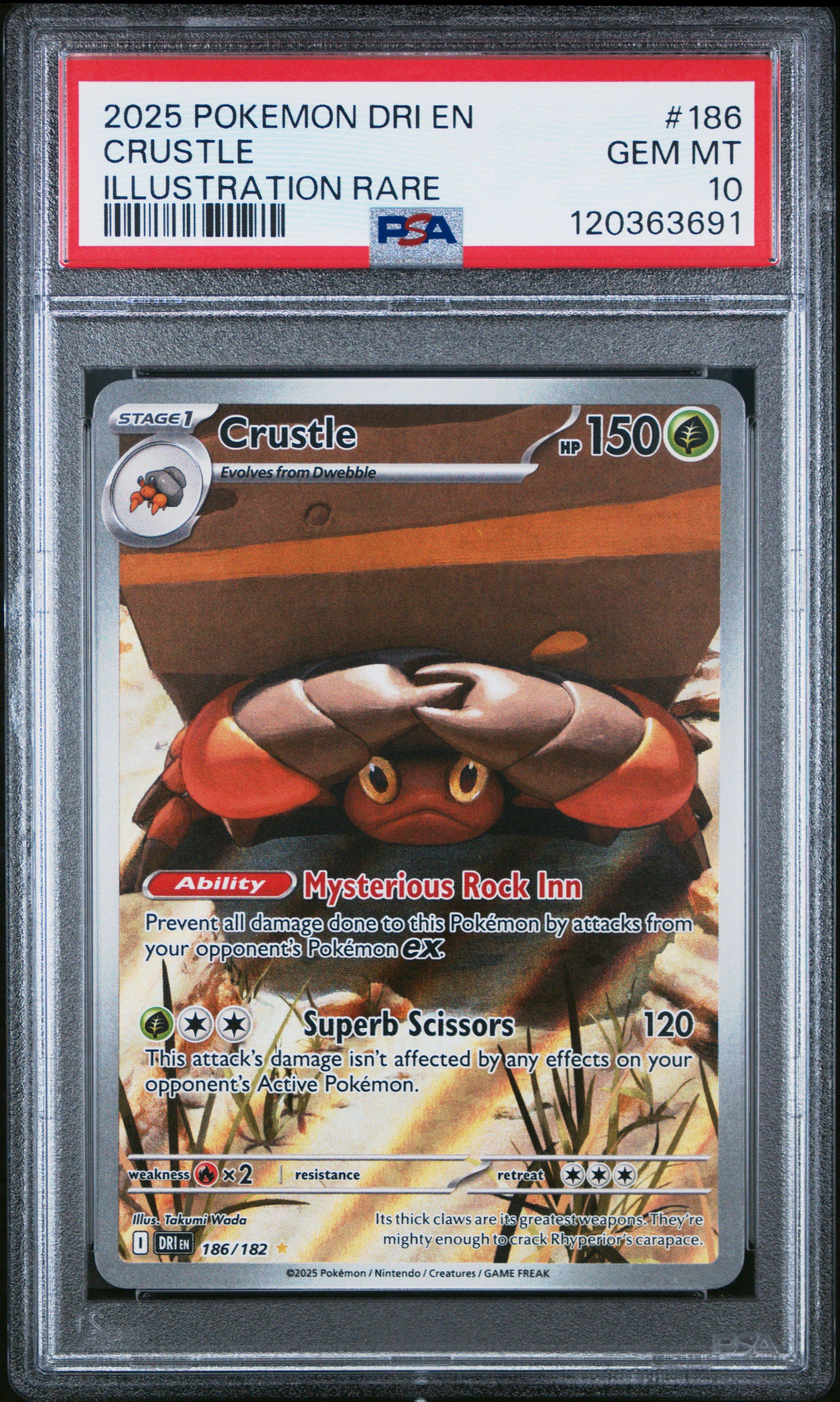 2025 Pokemon Dri En-destined Rivals 186 Crustle Illustration Rare PSA
