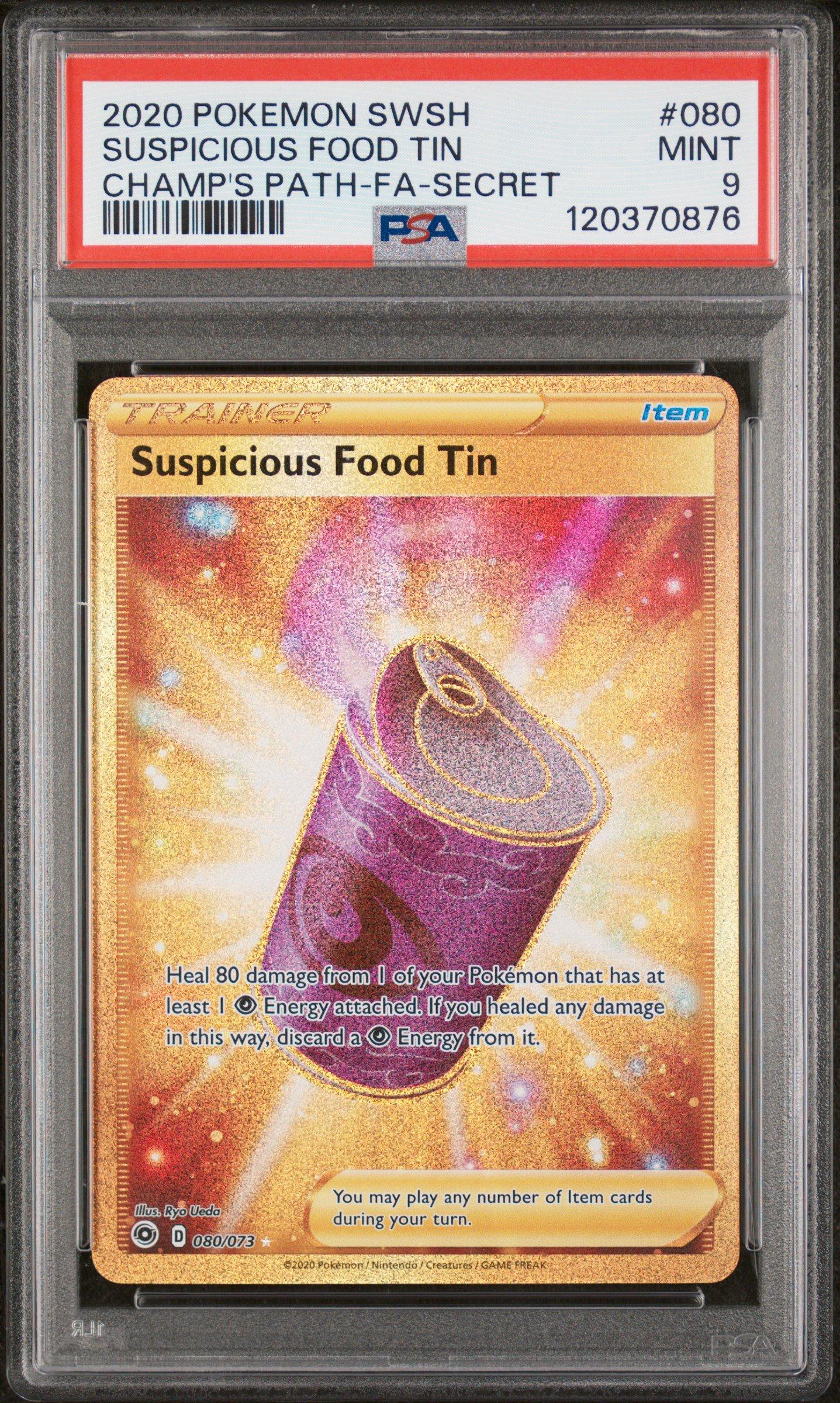 2020 Pokemon Sword & Shield Champion's Path 080 Full Art/suspicious Food Tin Secret PSA