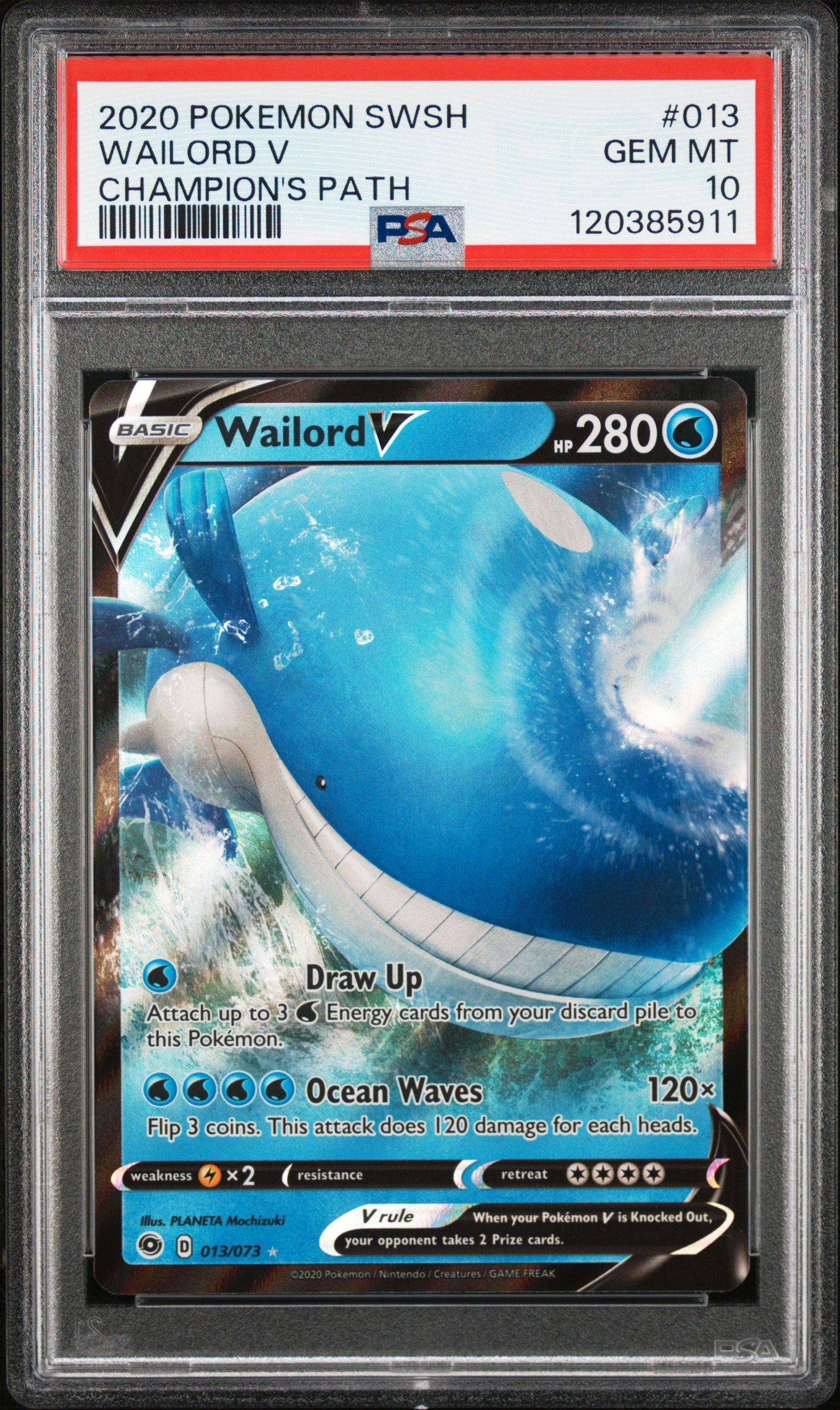 wailord v pokemon card 2020 Pokemon Sword & Shield Champion's Path 013 Wailord V PSA 10