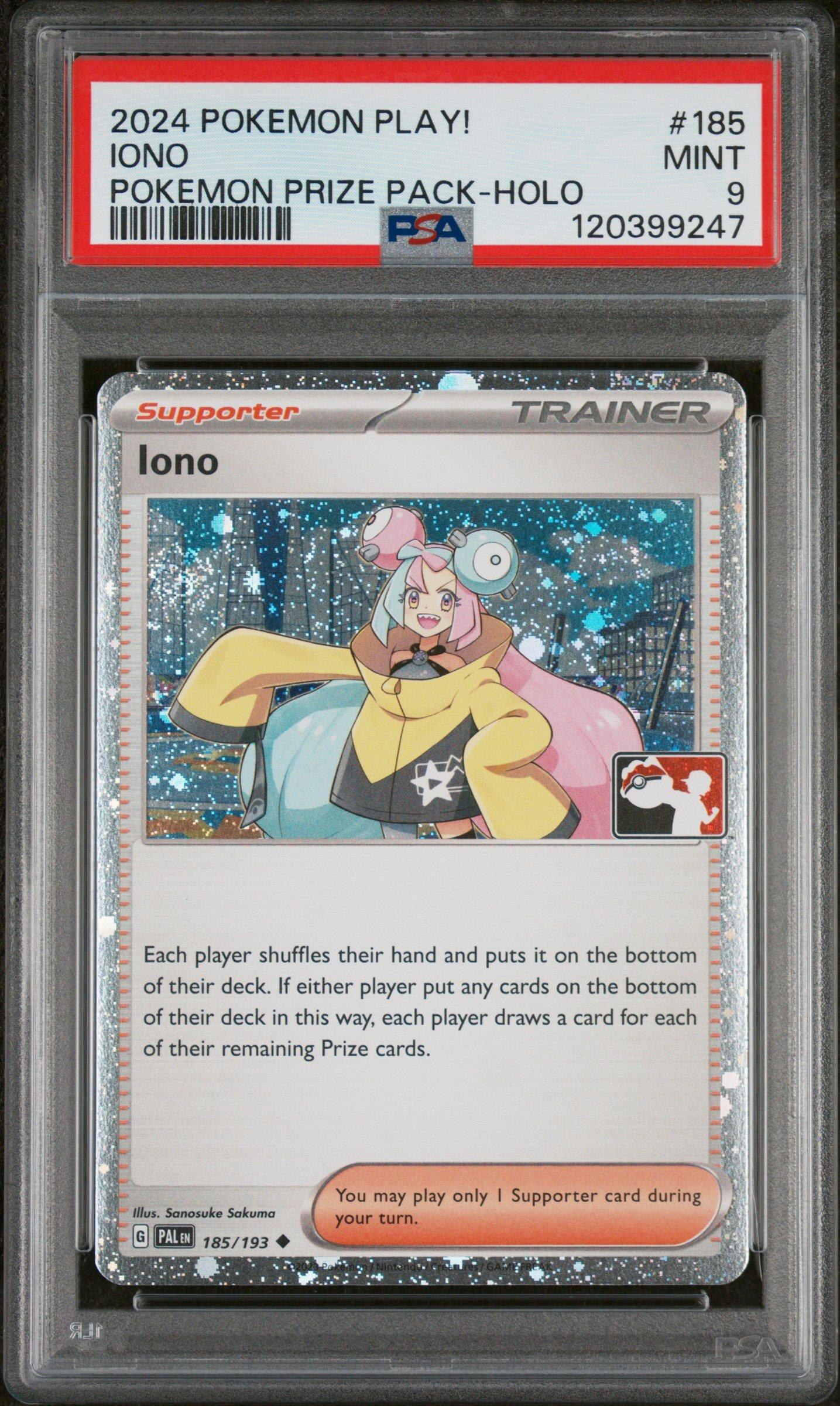 2024 Pokemon Play! Pokemon Prize Pack 185 Iono Holo PSA 9 Graded