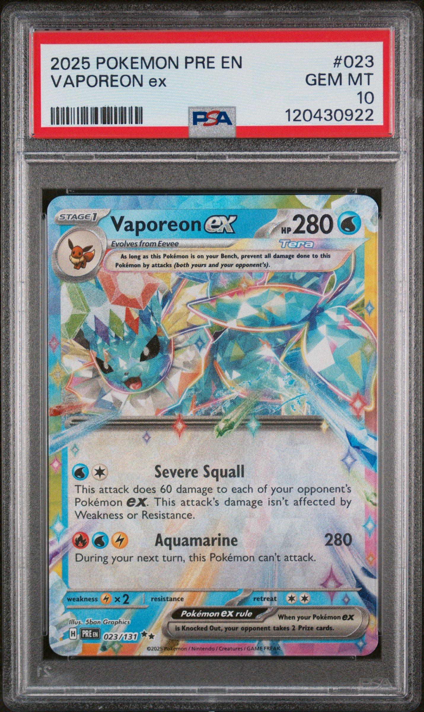 2025 Pokemon Pre En-prismatic Evolutions 023 Vaporeon Ex PSA 10