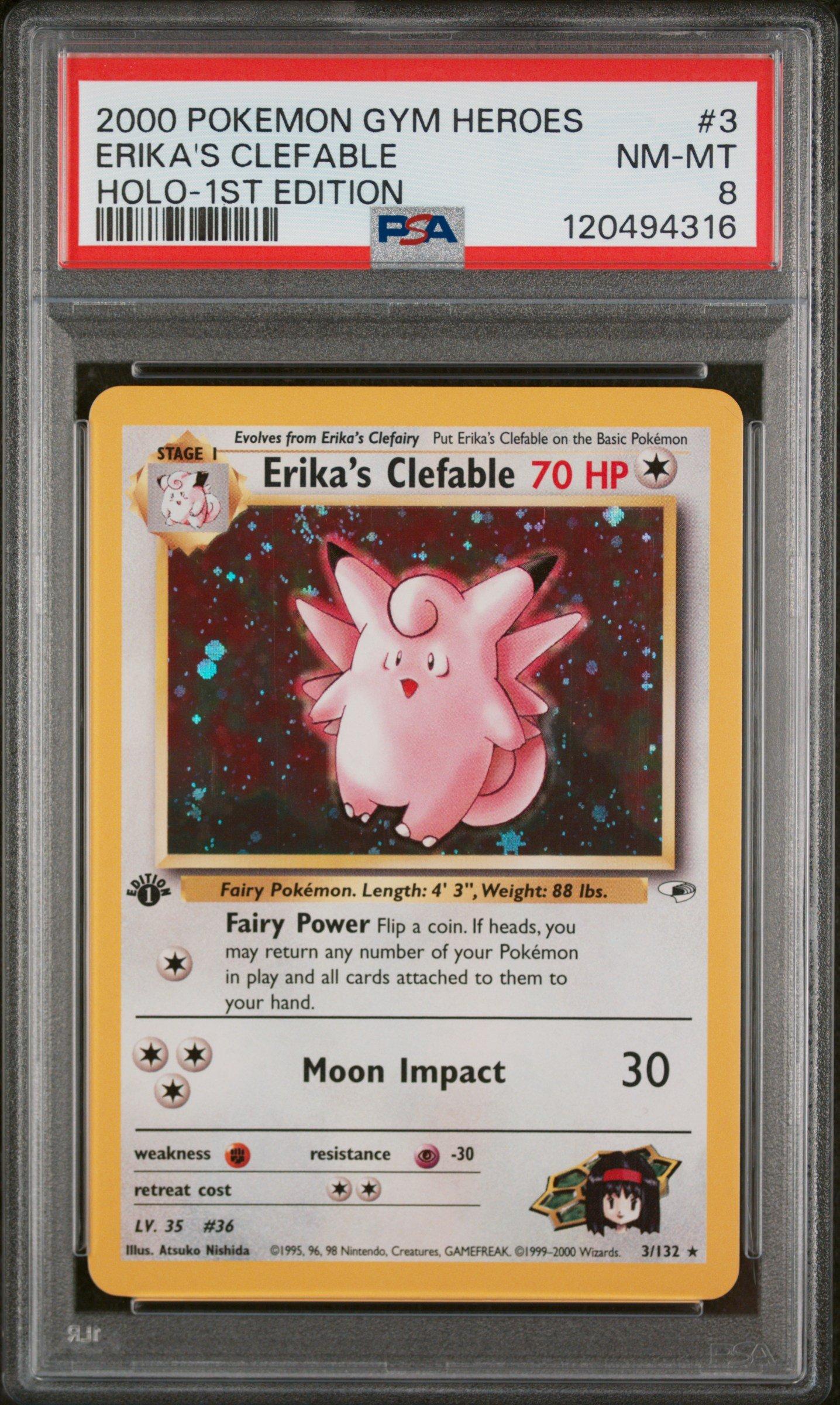 2000 Pokemon Gym Heroes 3 Erika's Clefable Holo-1st Edition PSA 8