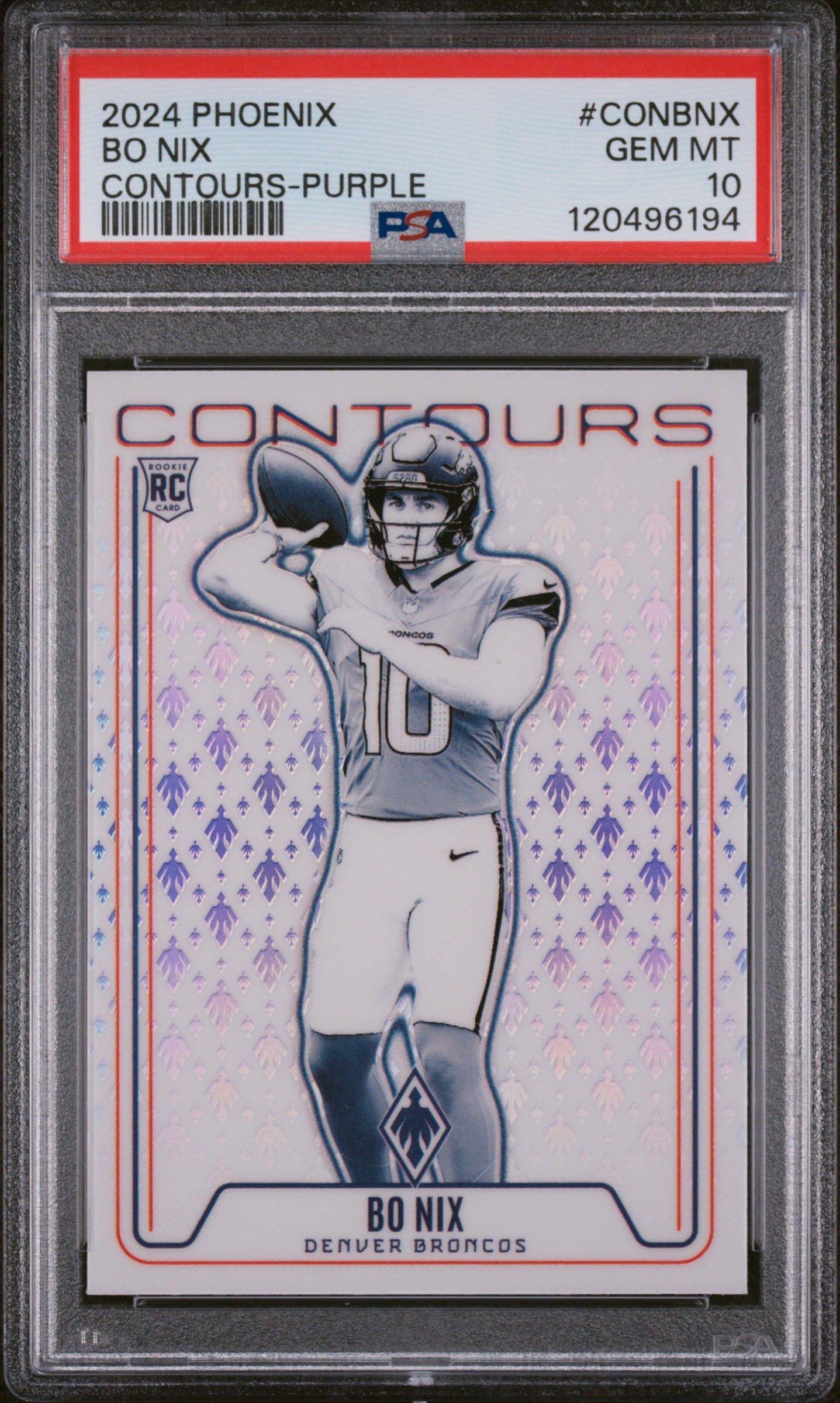 2024 Panini Phoenix Contours Conbnx Bo Nix Purple PSA 10 Graded