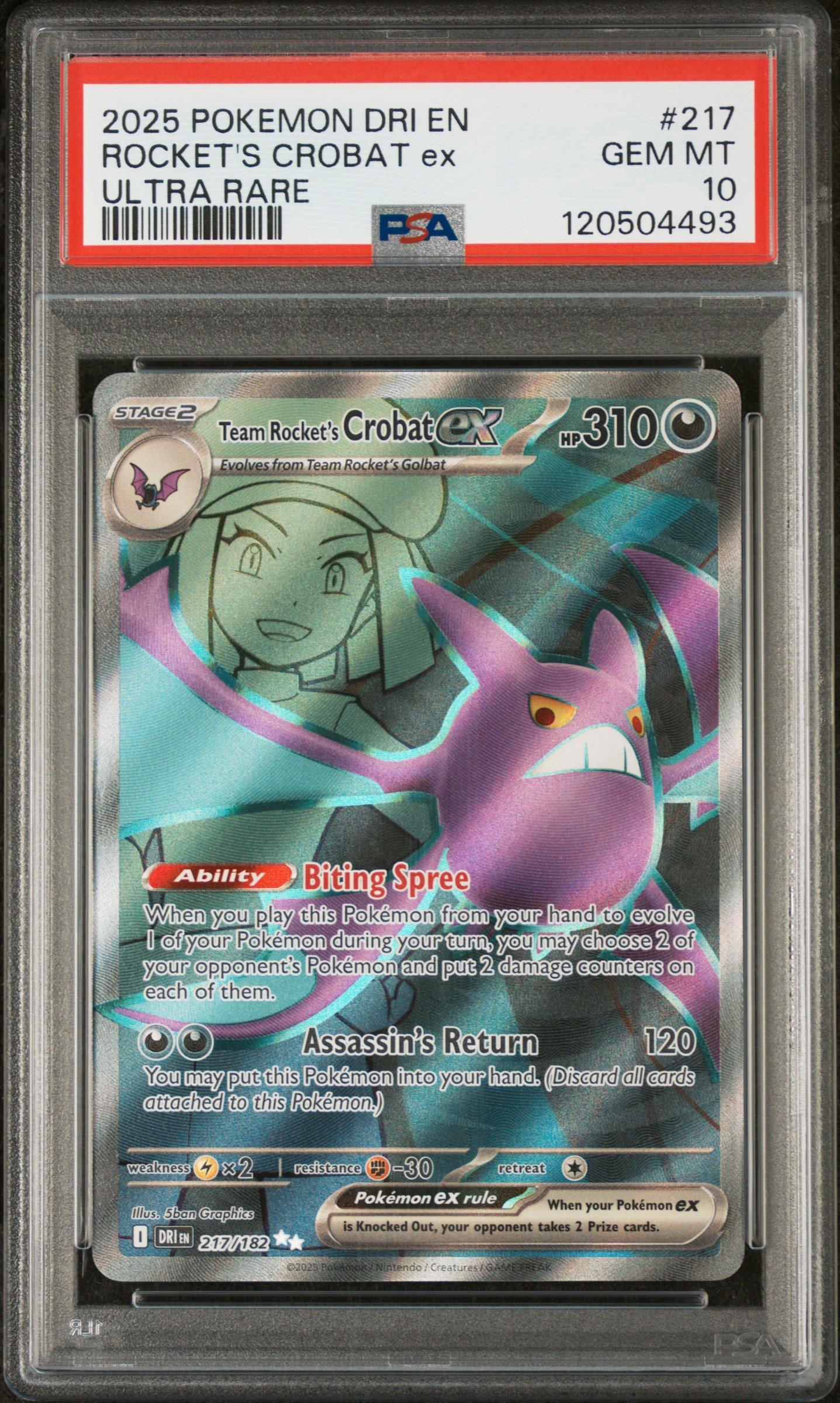 2025 Pokemon Dri En-destined Rivals 217 Team Rocket's Crobat Ex Ultra Rare PSA 10