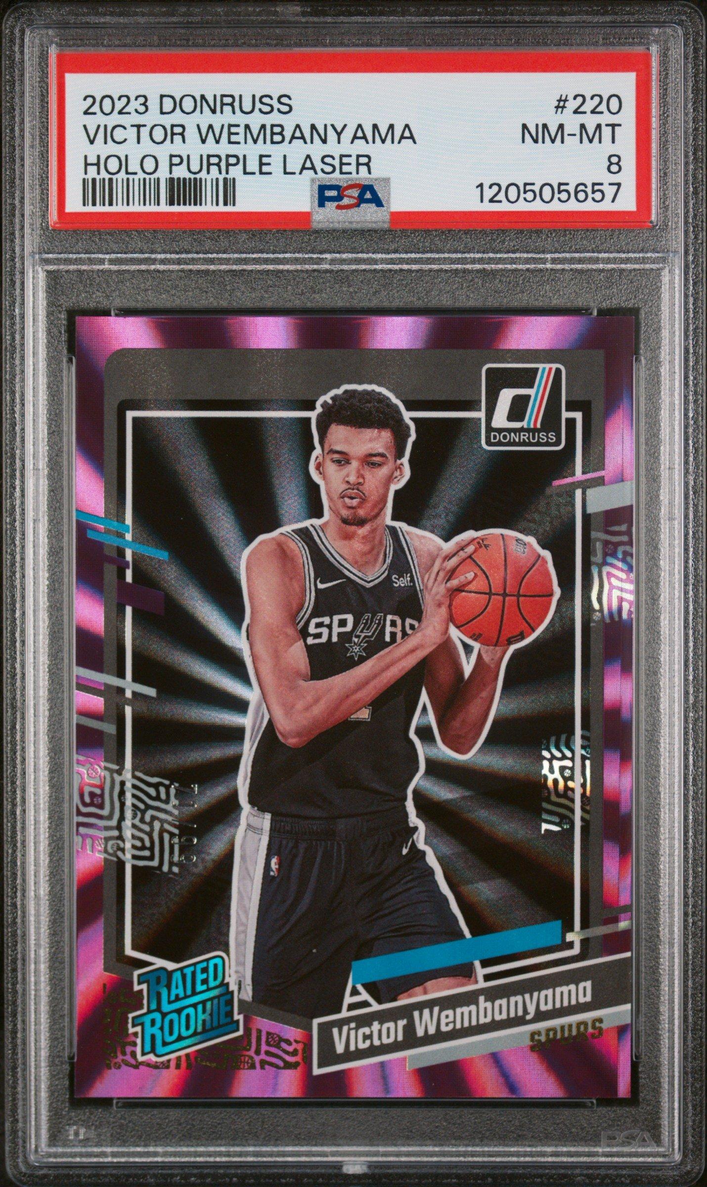 2023 Panini Donruss 220 Victor Wembanyama Holo Purple Laser PSA 8