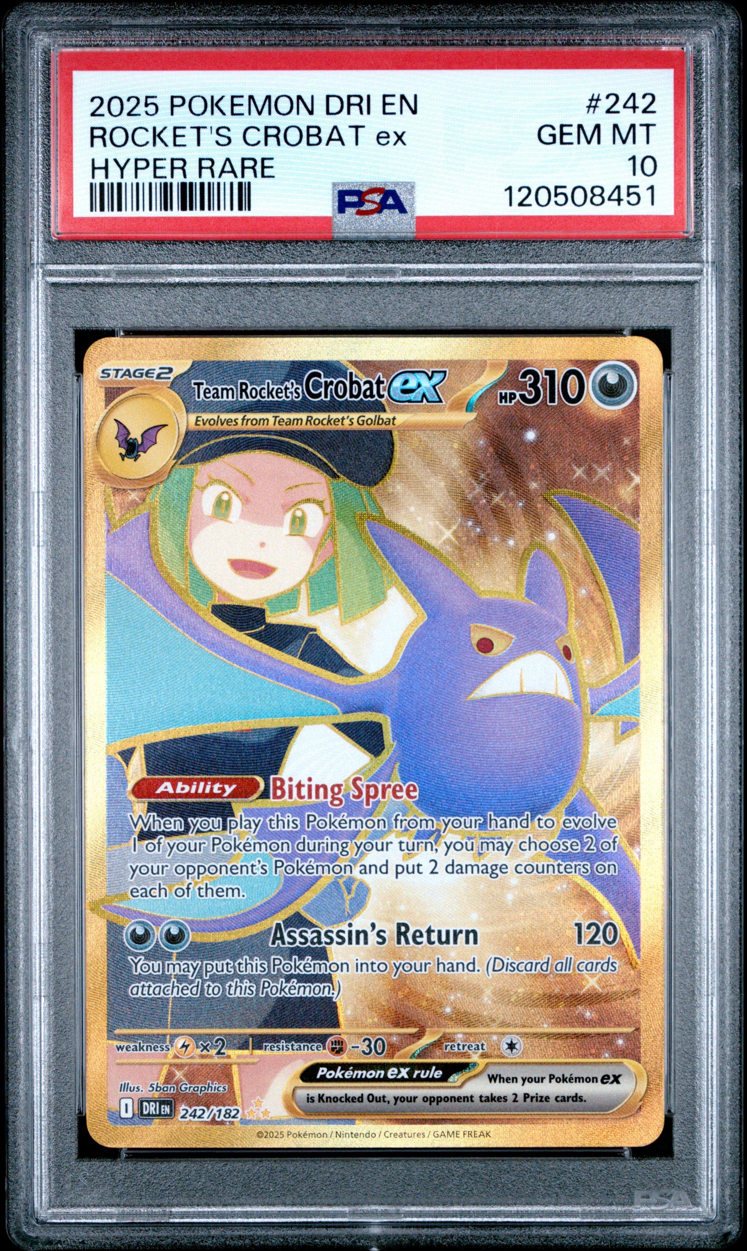 pokemon grade 2 cards 2025 Dri En-destined Rivals 242 Team Rocket's Crobat Ex Hyper Rare PSA 10 Graded Card How to Grade Pokemon Cards