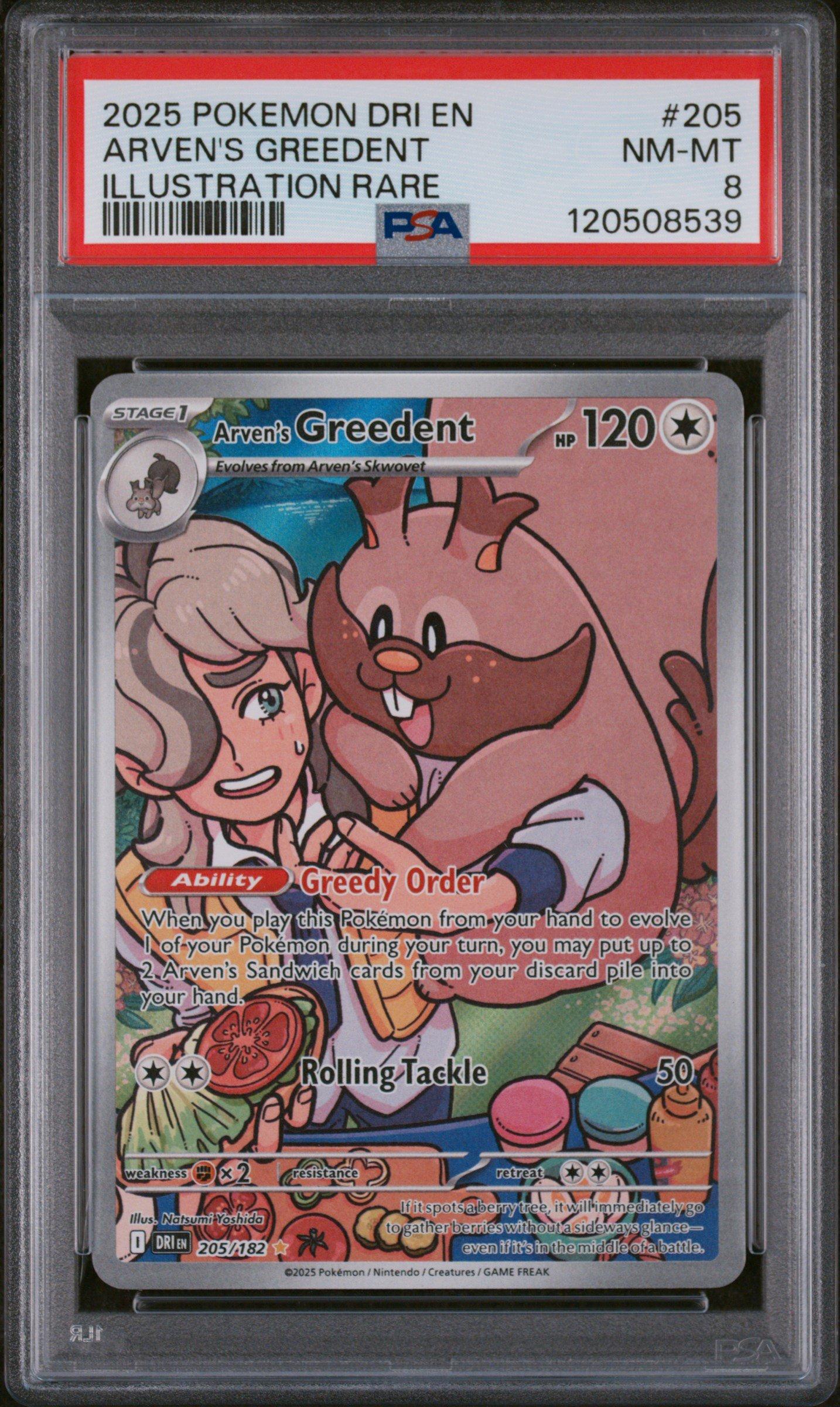 2025 Pokemon Dri En-destined Rivals 205 Arven's Greedent Illustration Rare PSA