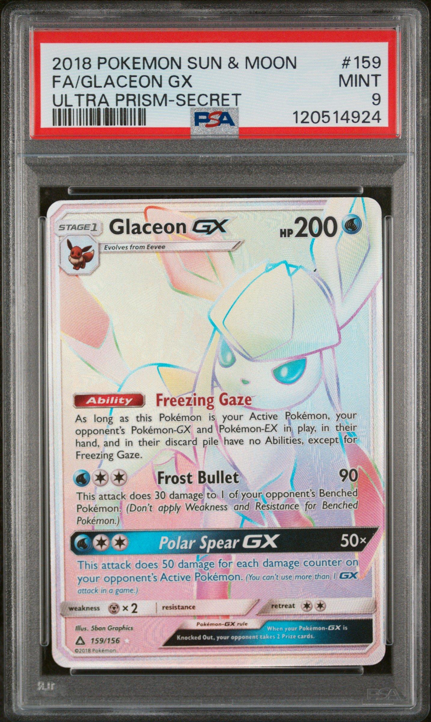 2018 Pokemon Sun & Moon Ultra Prism 159 Full Art/glaceon Gx Secret PSA