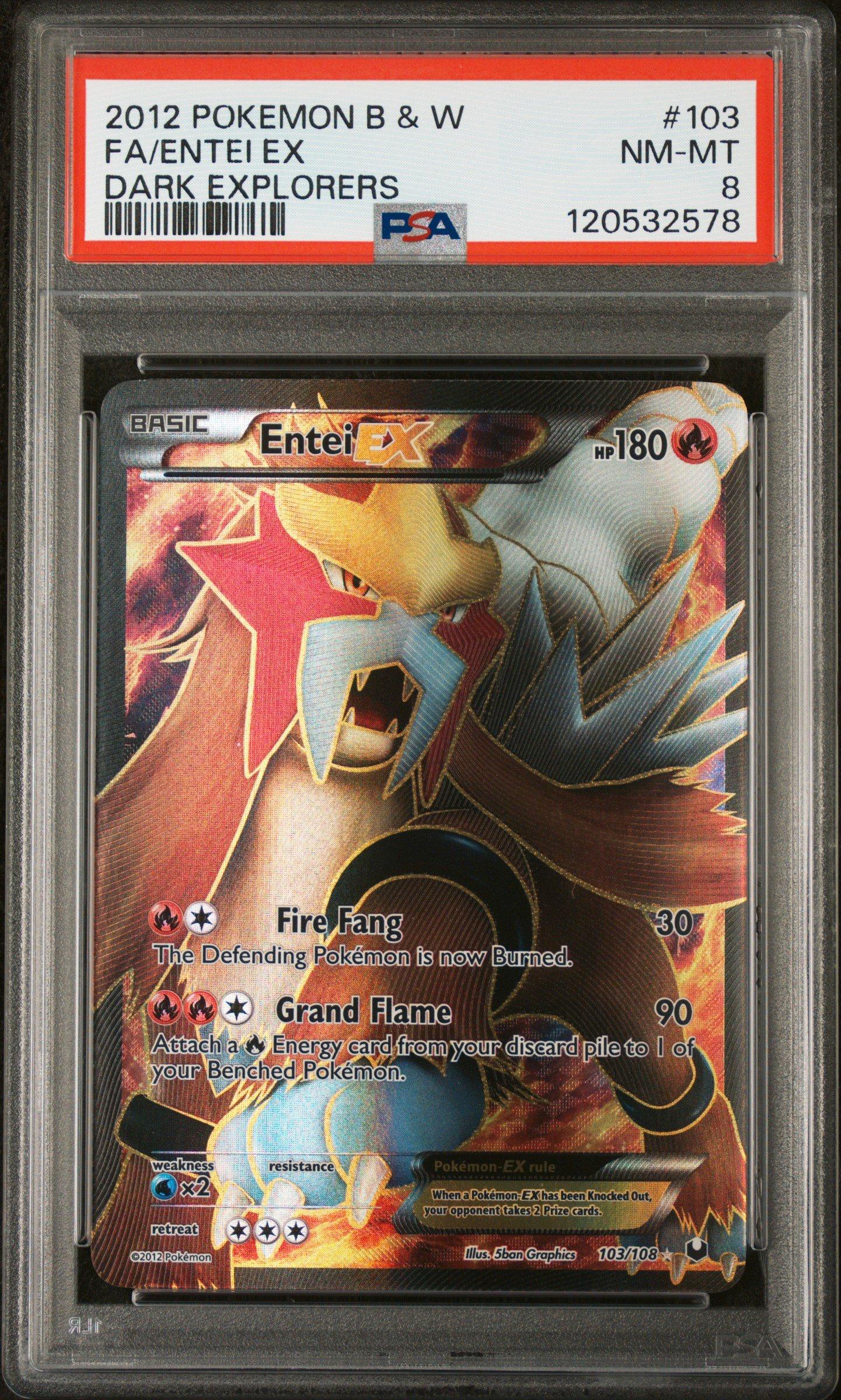 2012 Pokemon Black & White Dark Explorers 103 Full Art/entei Ex PSA 8