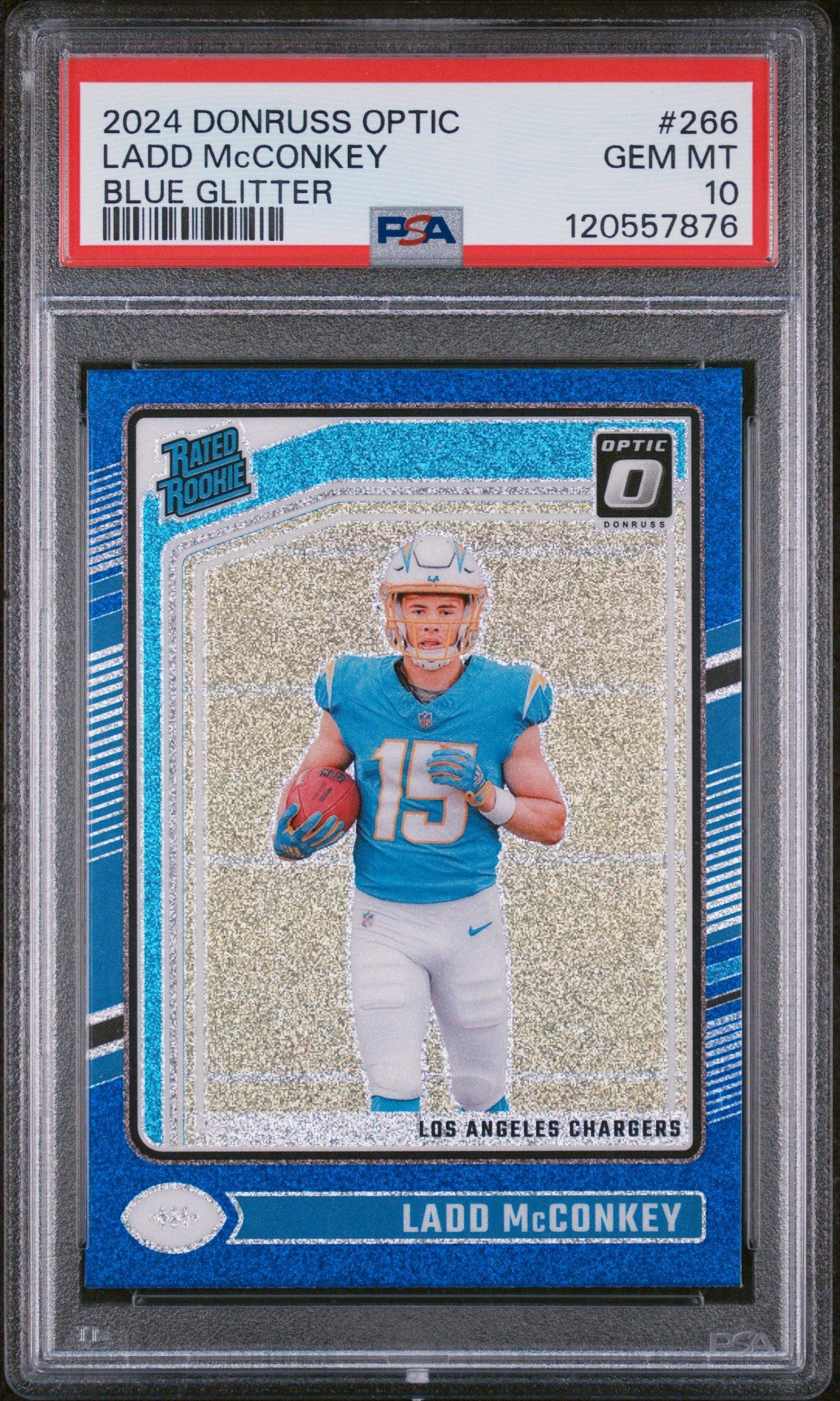 2024 Panini Donruss Optic 266 Ladd Mcconkey Blue Glitter PSA 10