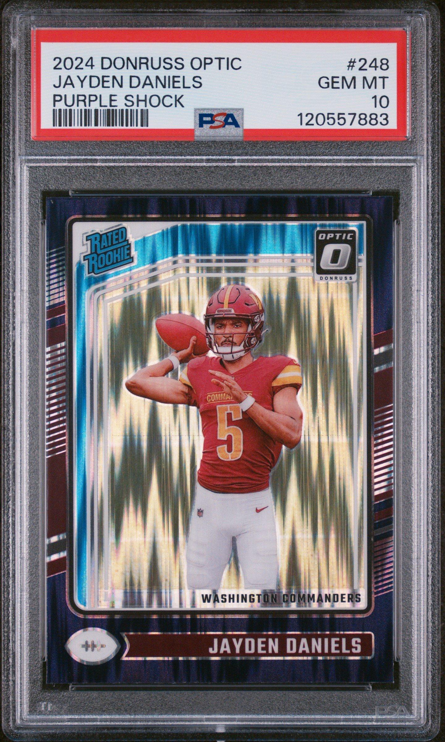 2024 Panini Donruss Optic 248 Jayden Daniels Purple Shock PSA 10