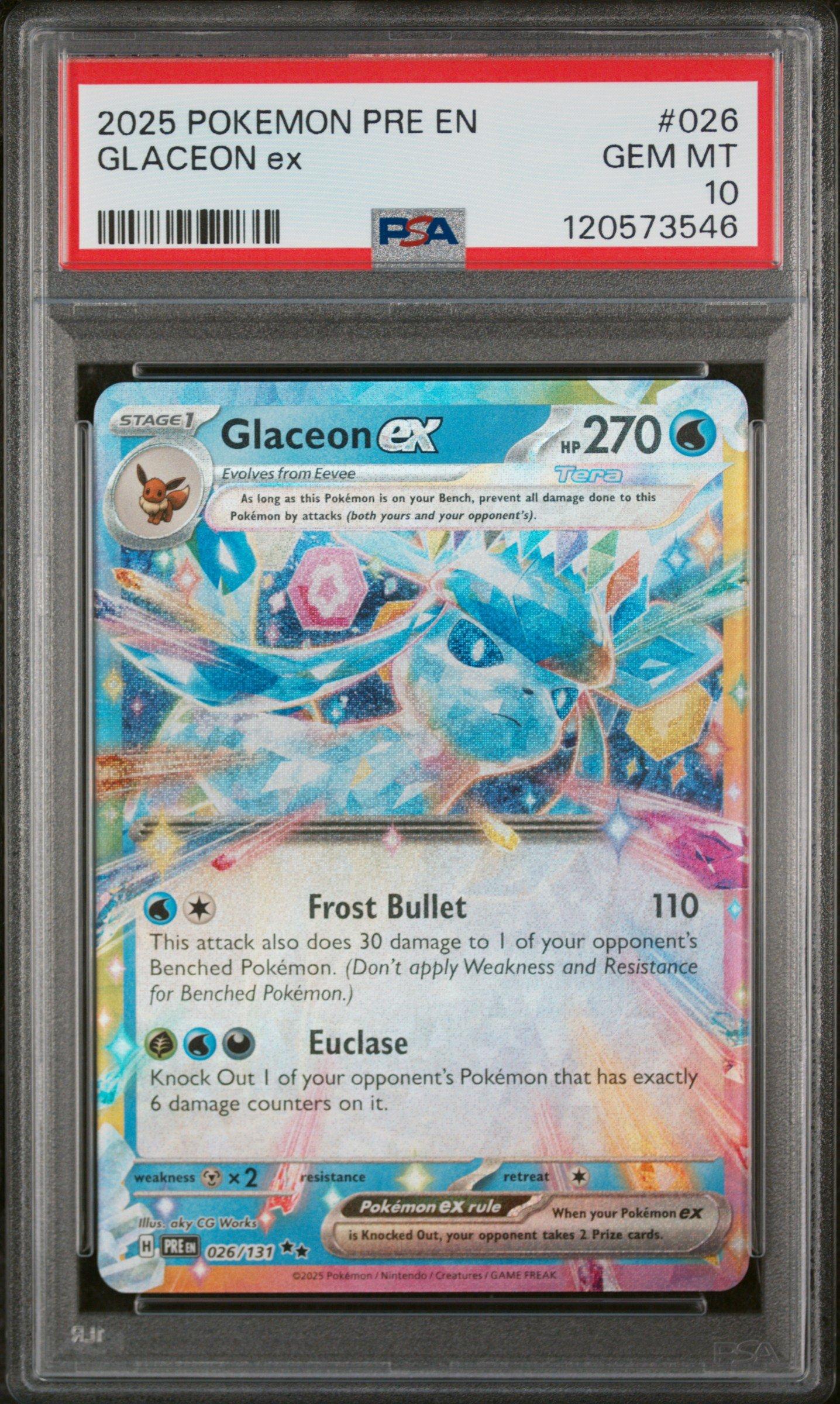 2025 Pokemon Pre En-prismatic Evolutions 026 Glaceon Ex PSA 10
