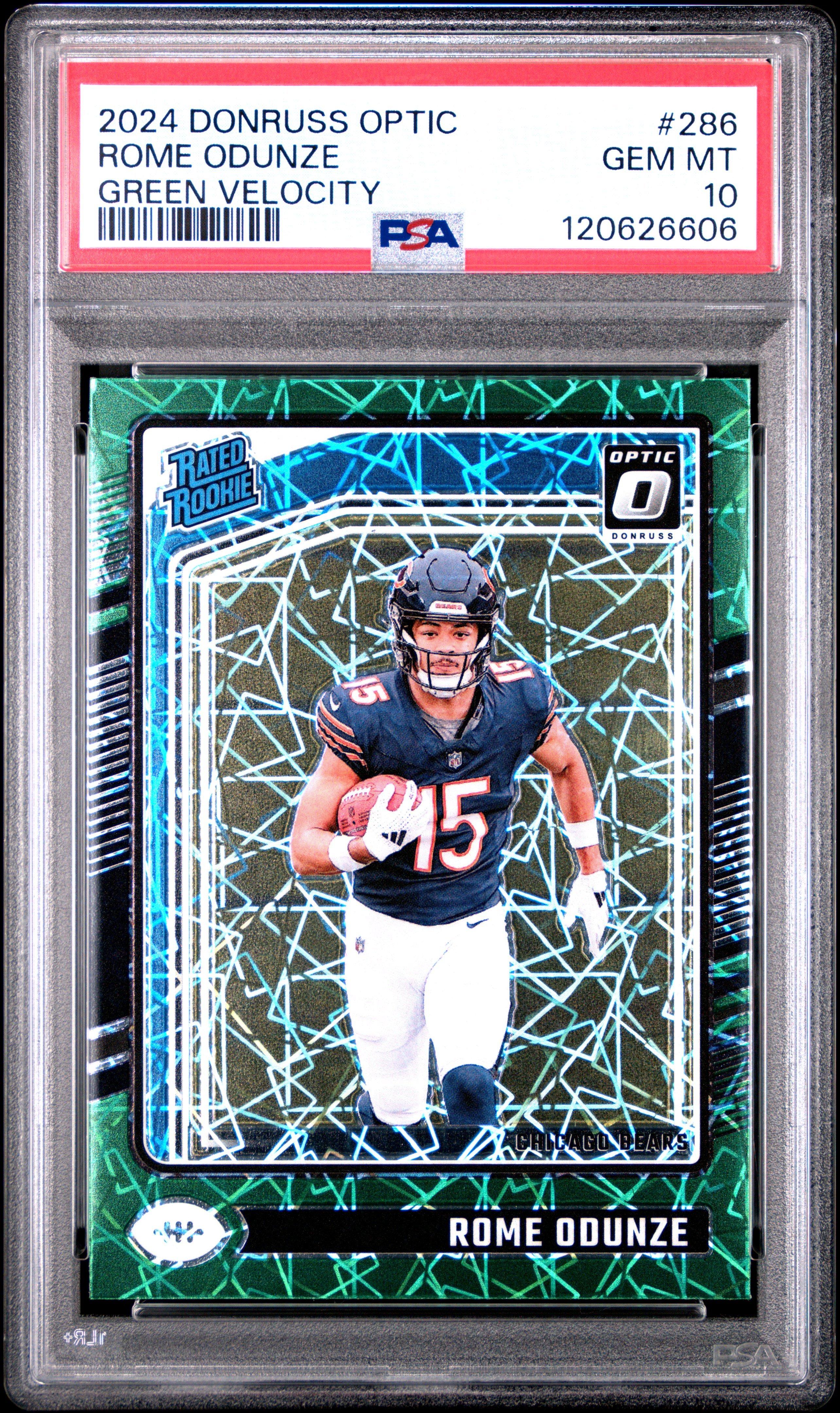 2024 Panini Donruss Optic 286 Rome Odunze Green Velocity PSA 10
