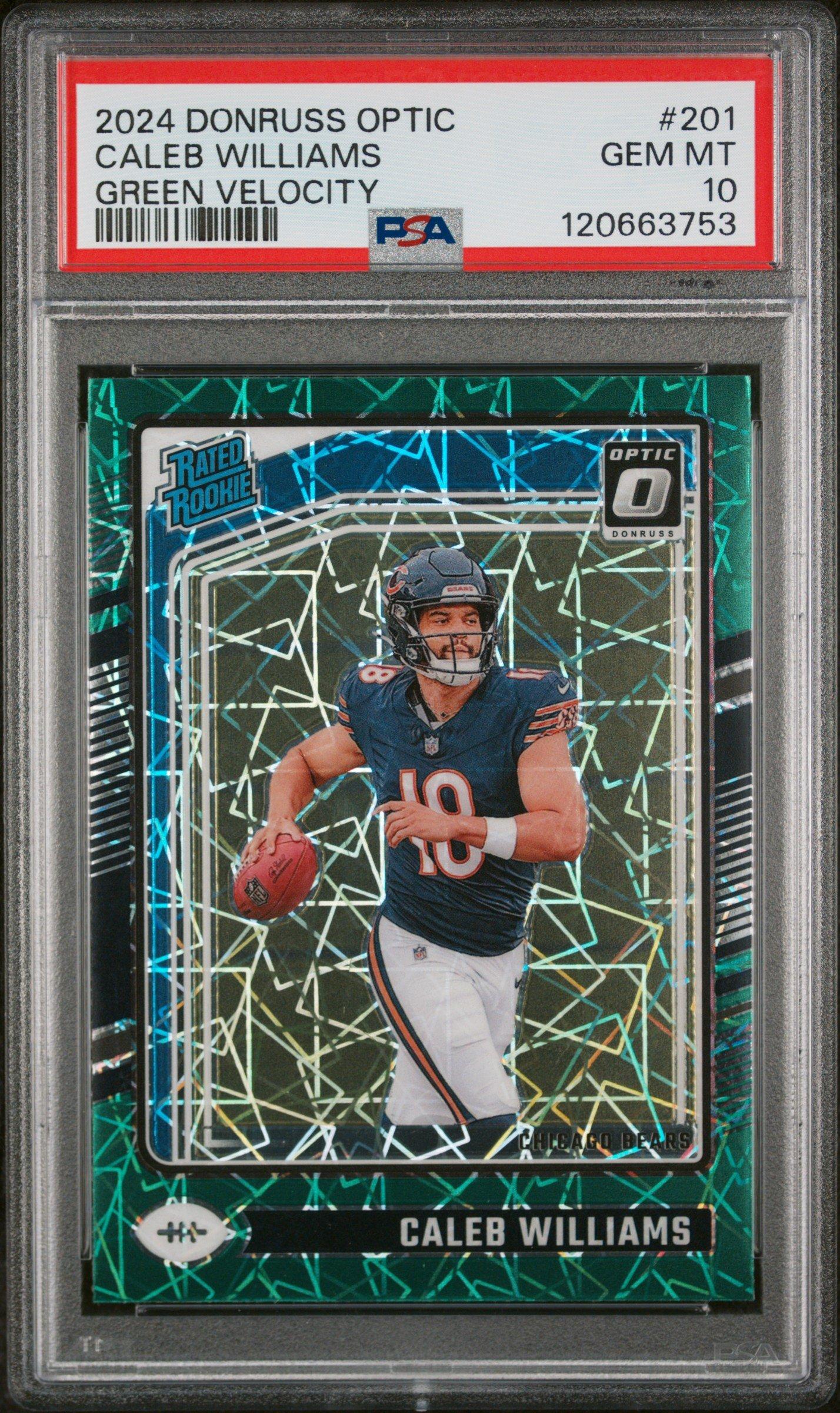 2024 Panini Donruss Optic 201 Caleb Williams Green Velocity PSA 10