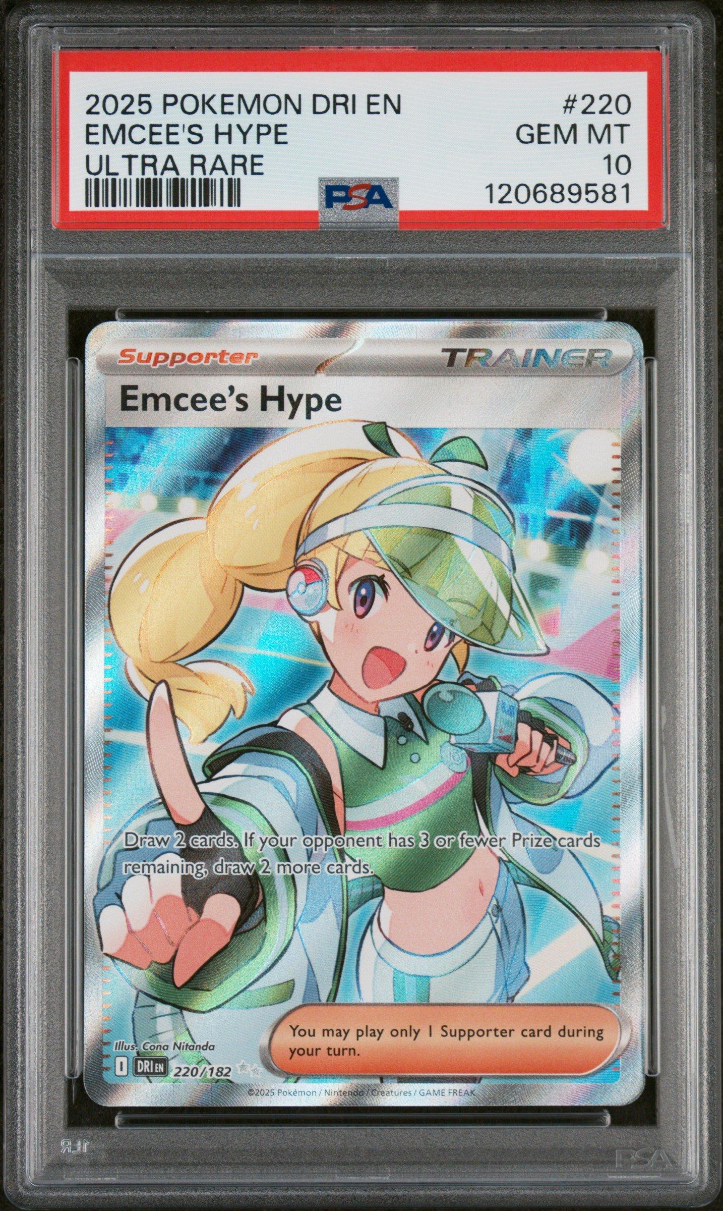 2025 Pokemon Dri En-destined Rivals 220 Emcee's Hype Ultra Rare PSA