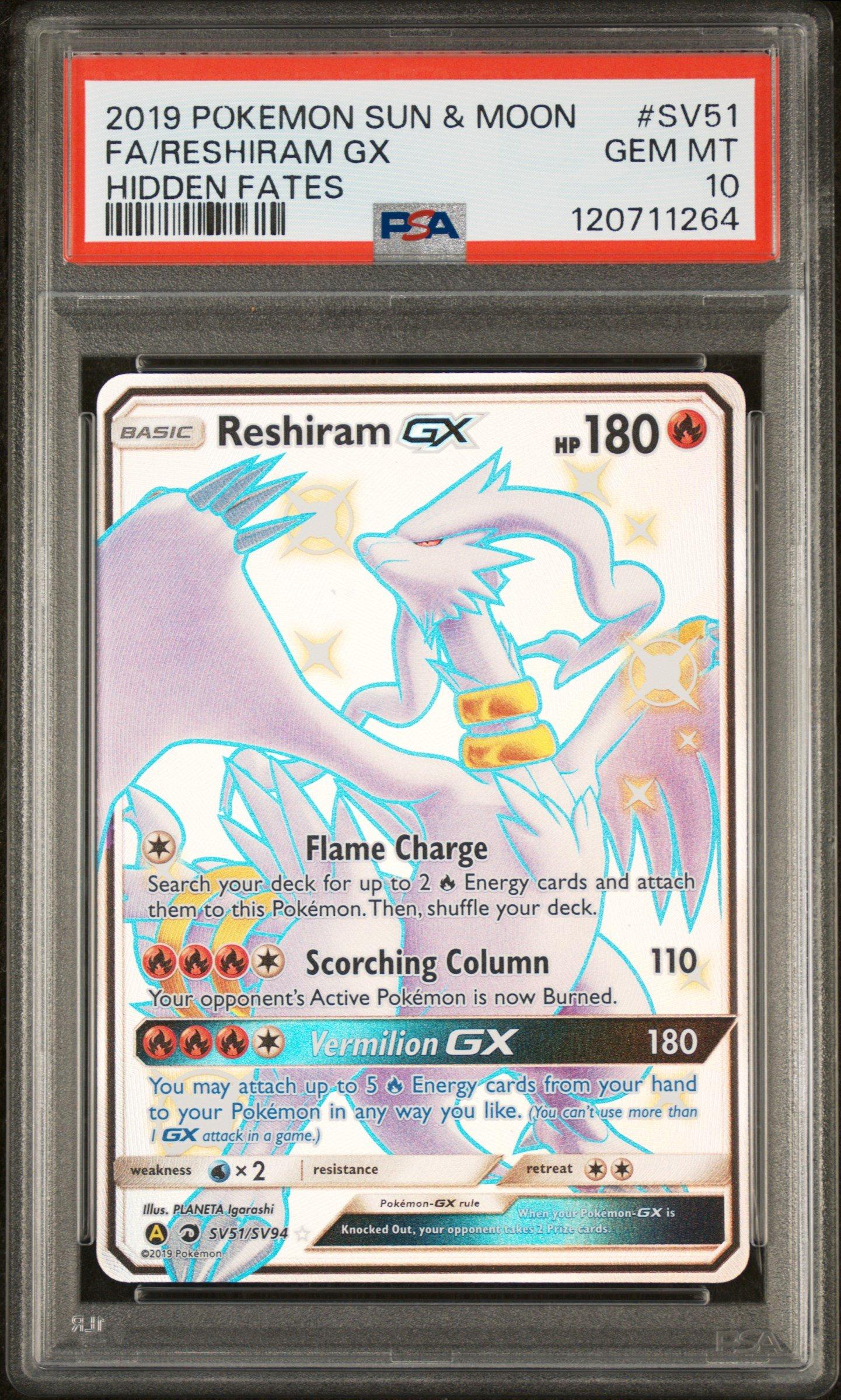 2019 Pokemon Sun & Moon Hidden Fates Sv51 Full Art/reshiram Gx PSA