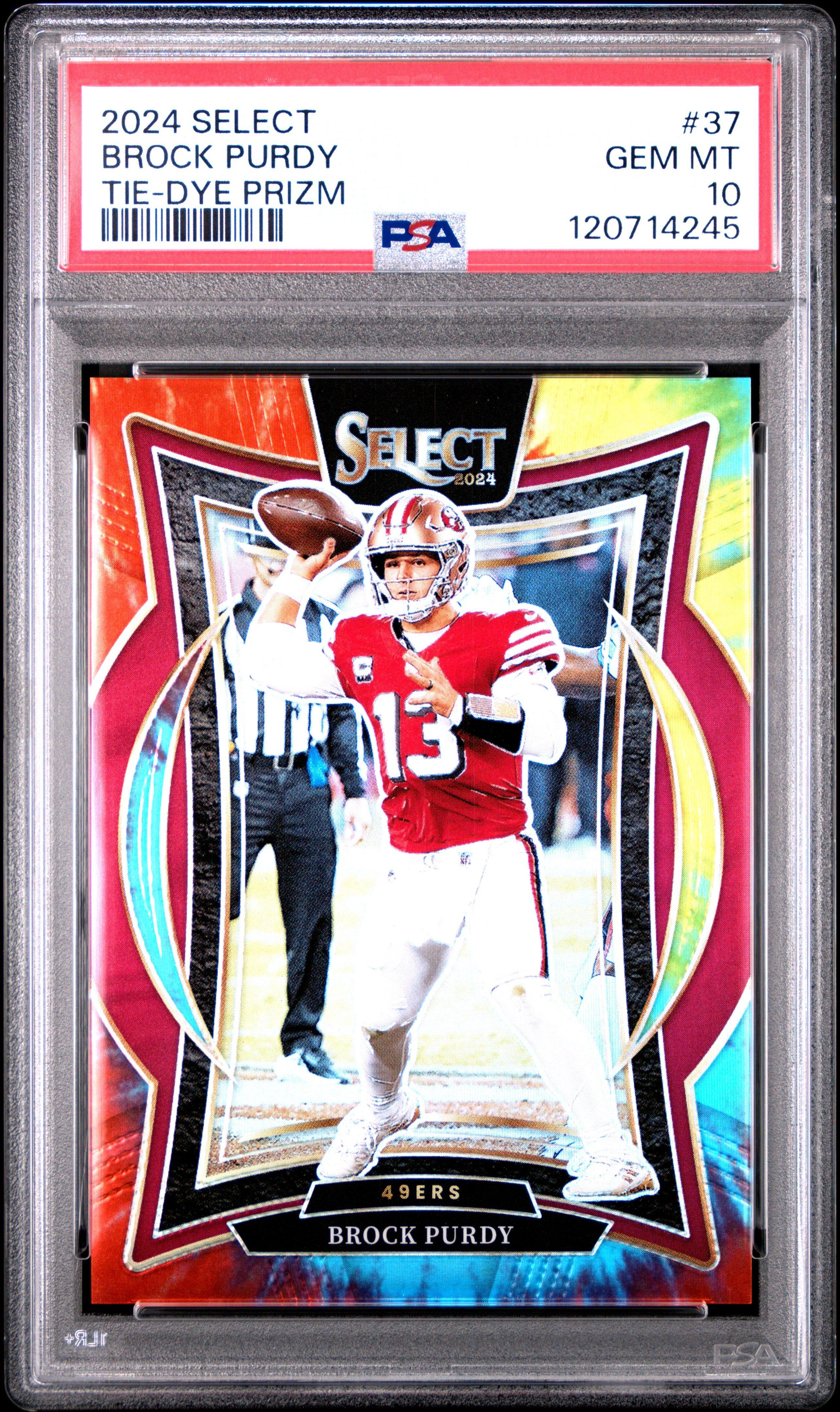 2024 Panini Select 37 Brock Purdy Tie-dye Prizm PSA 10 Graded Card