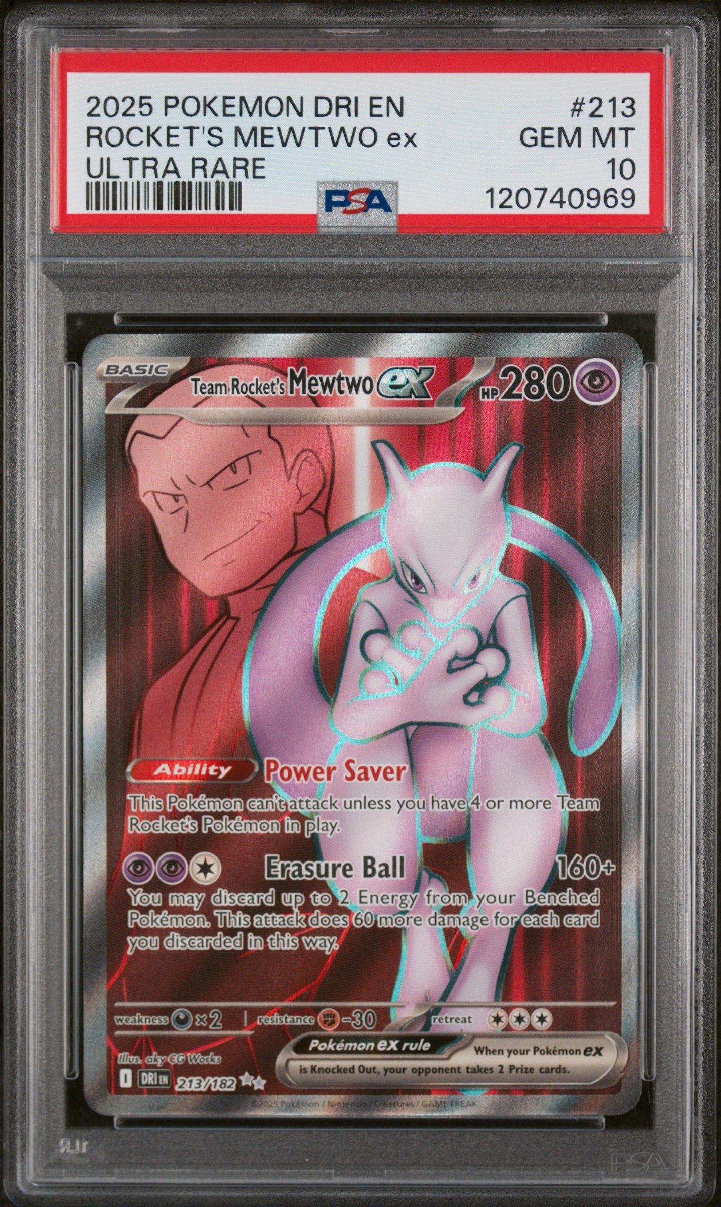 2025 Pokemon Dri En-destined Rivals 213 Team Rocket's Mewtwo Ex Ultra Rare PSA