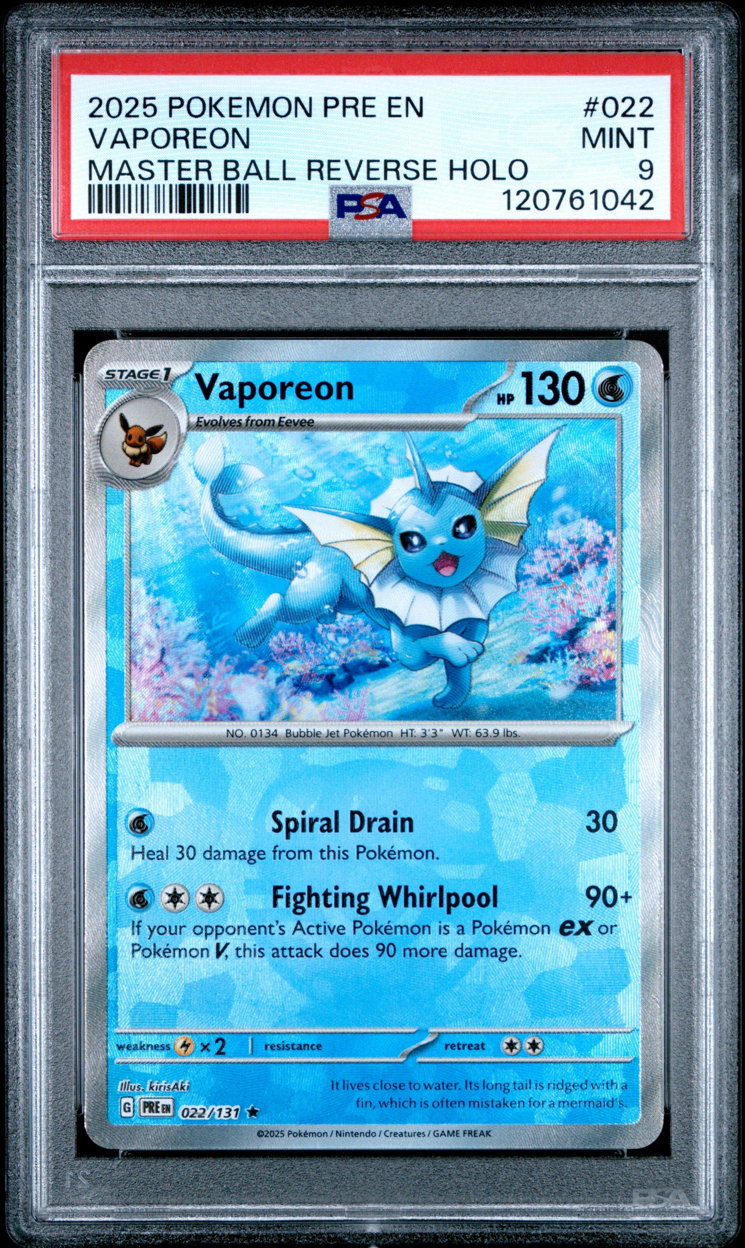 2025 Pokemon Pre En-prismatic Evolutions 022 Vaporeon Master Ball