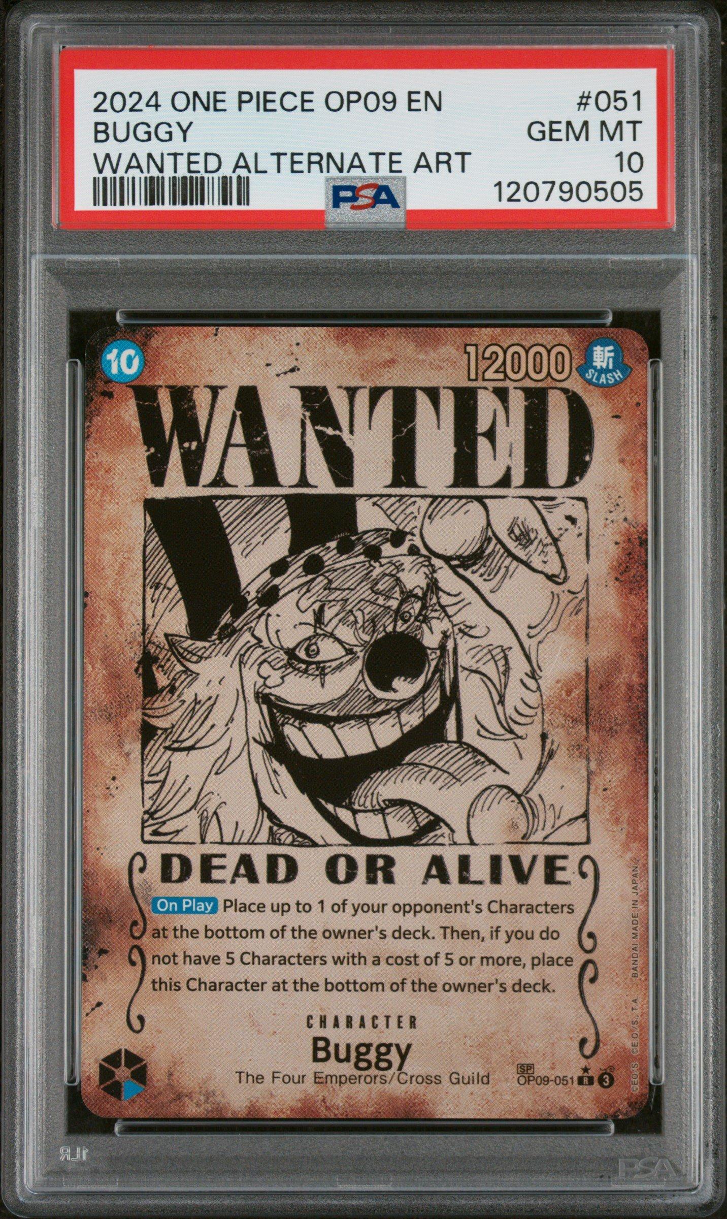 2024 One Piece Op09-emperors In The New World 051 Buggy Wanted Alternate Art PSA 10